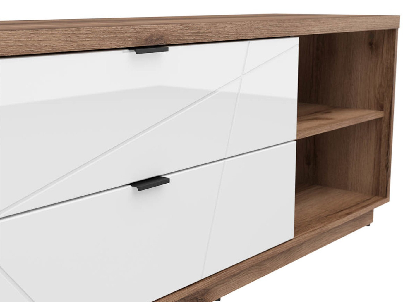 TV-meubel Fivale 104 (Donker delano-eik + Glanzend wit)