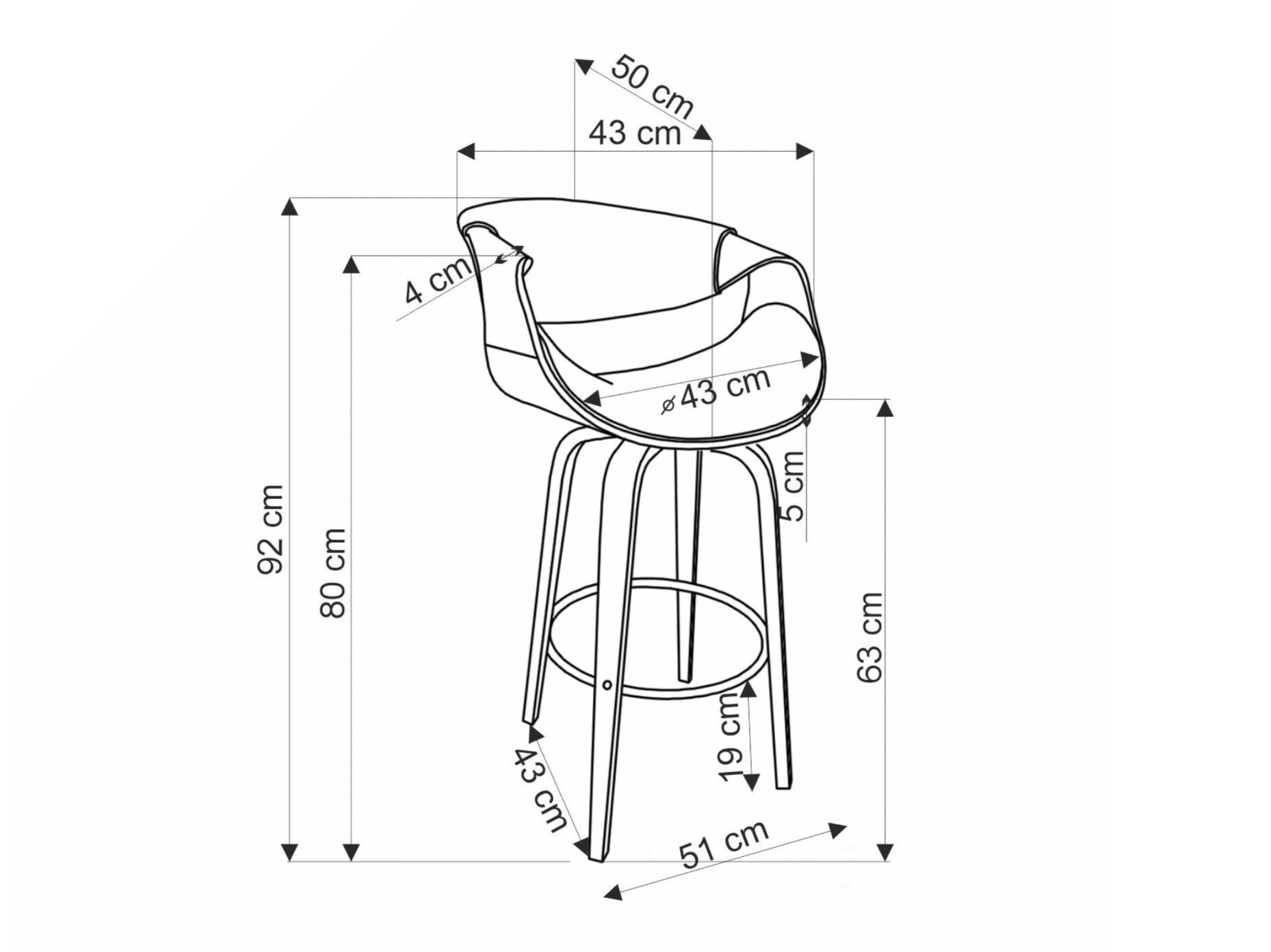 Counterstoel Houston 1599 (Zwart + Notenhout)