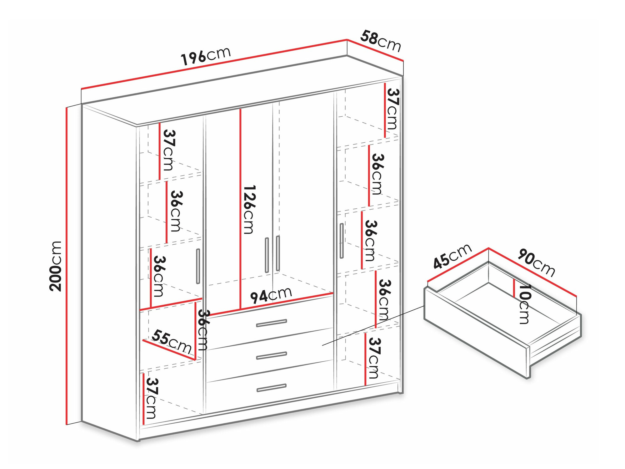 Kledingkast Dortivu 154 (Wit)