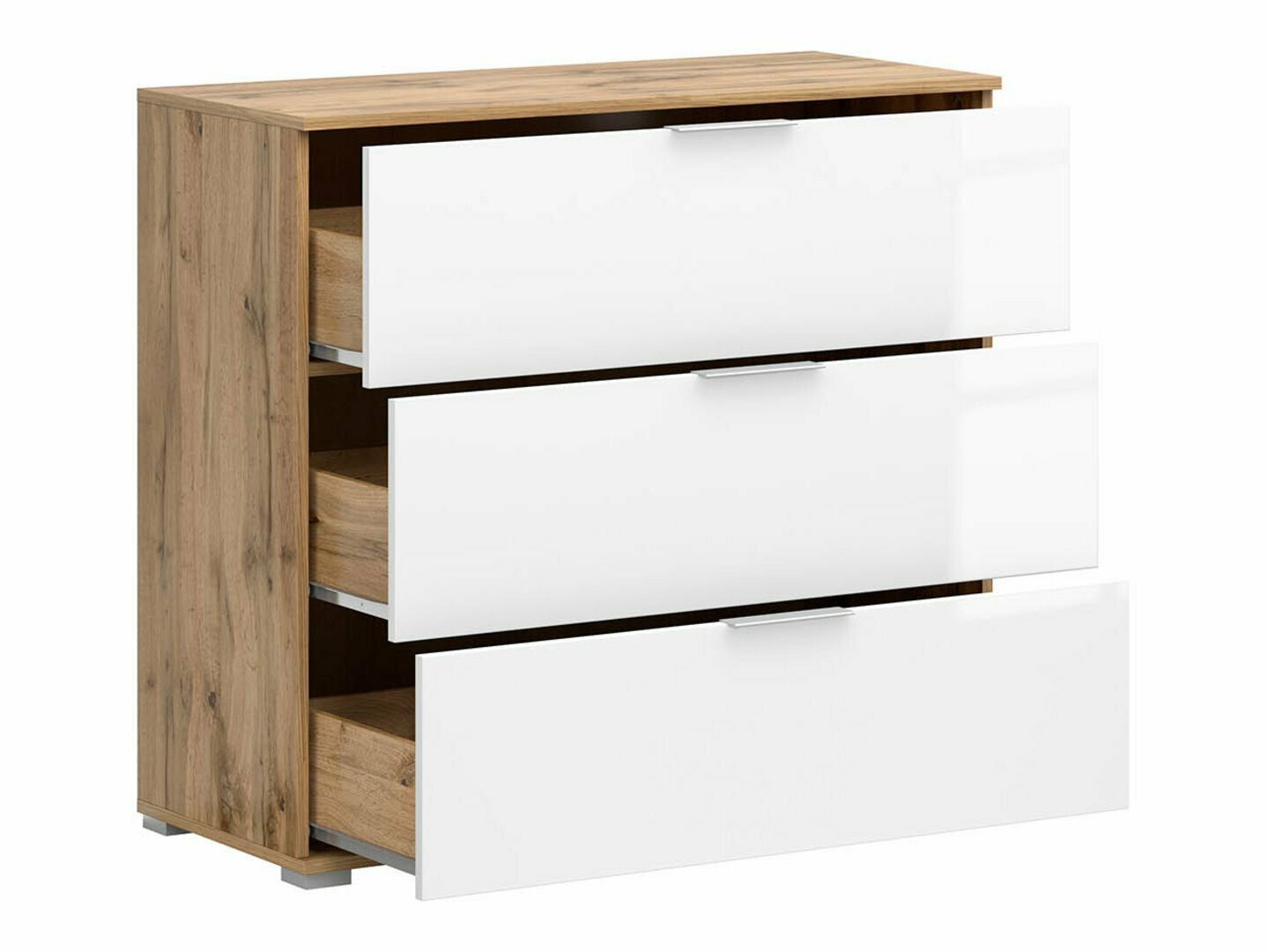 Ladekast Tivetra 102 (Wotan eik + Glanzend wit)