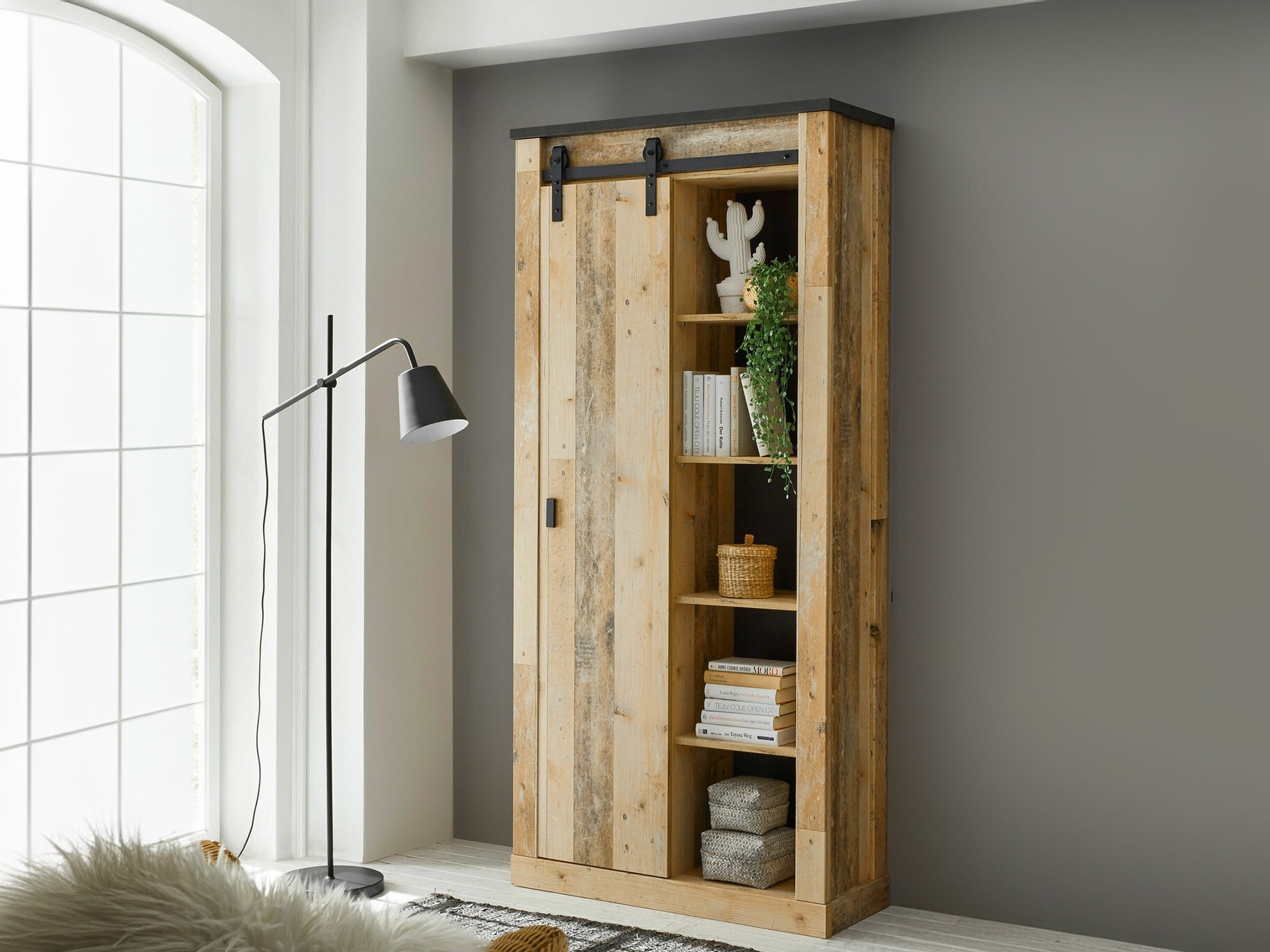 Boekenkast Cirtale 122 (Verouderd hout + Antraciet)