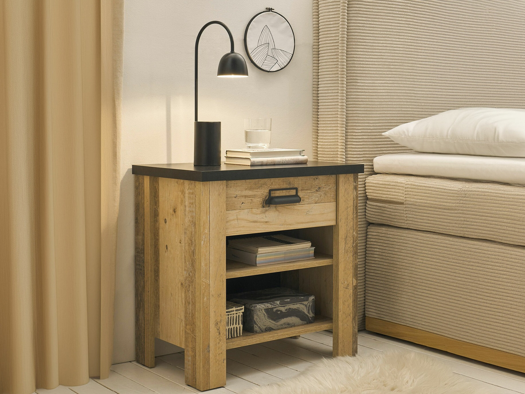 Nachtkastje Cirtale 102 (Verouderd hout + Antraciet)