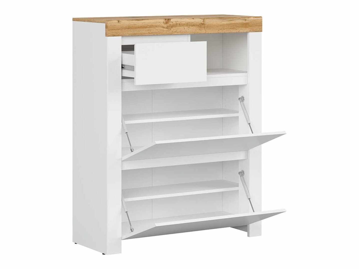 Schoenenkast Sonsoru 119 (Wit + Glanzend wit + Wotan eik)