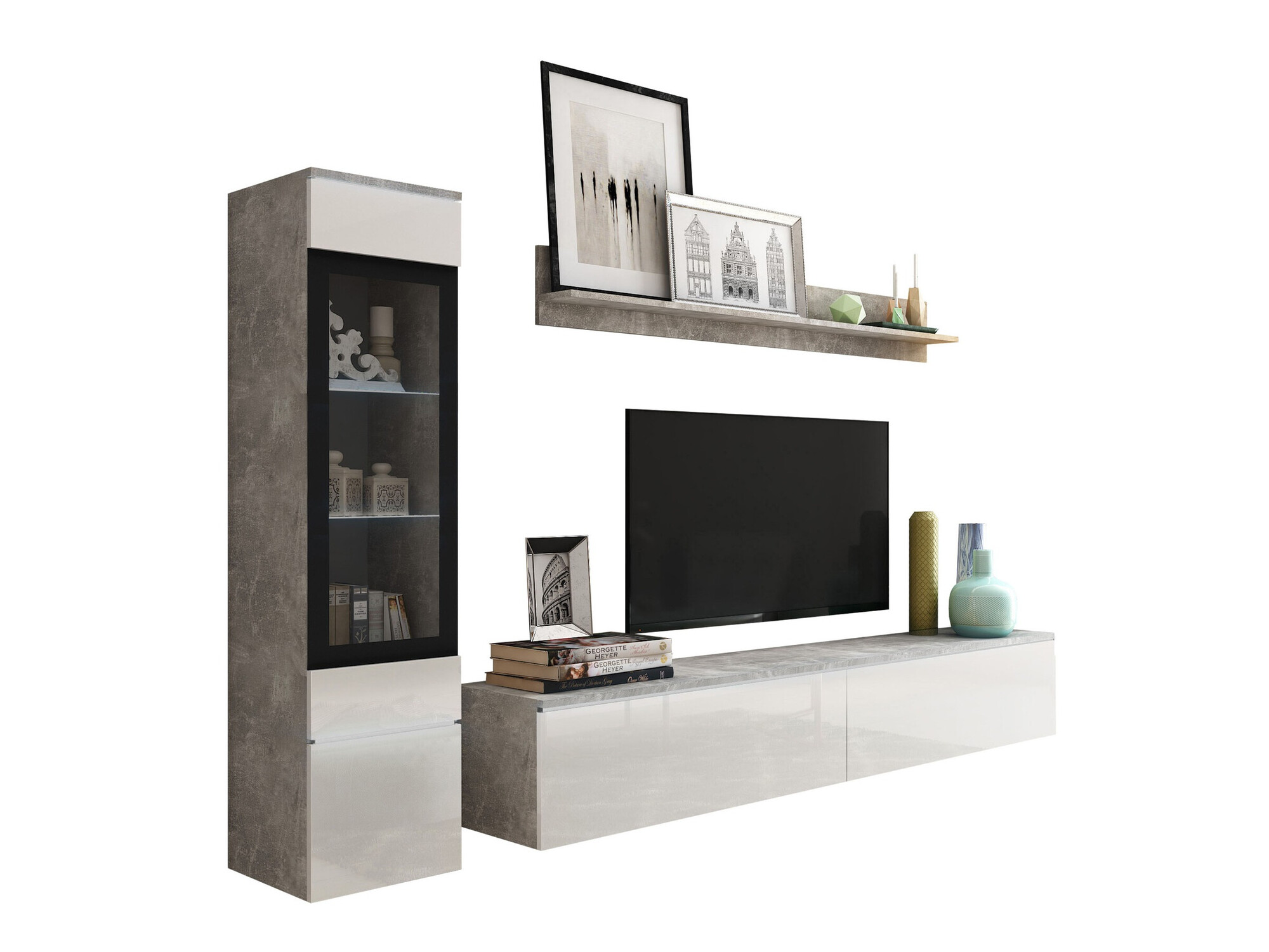 Woonkamerset Mirfivo 100 (Beton + Glanzend wit)