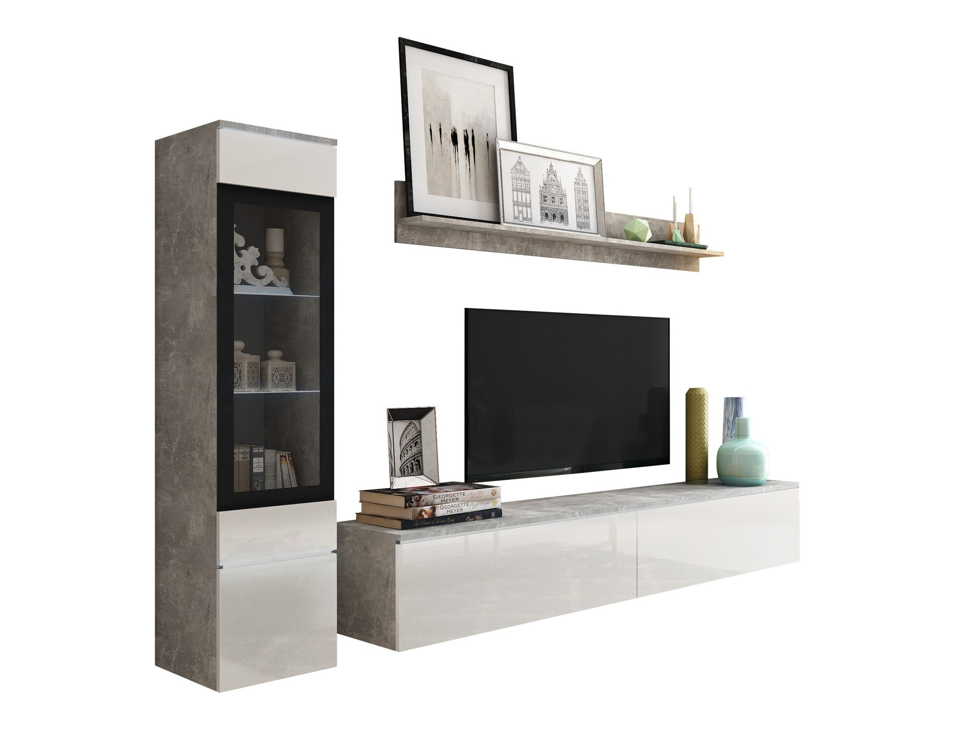 Woonkamerset Sarasota 125 (Beton + Glanzend wit)