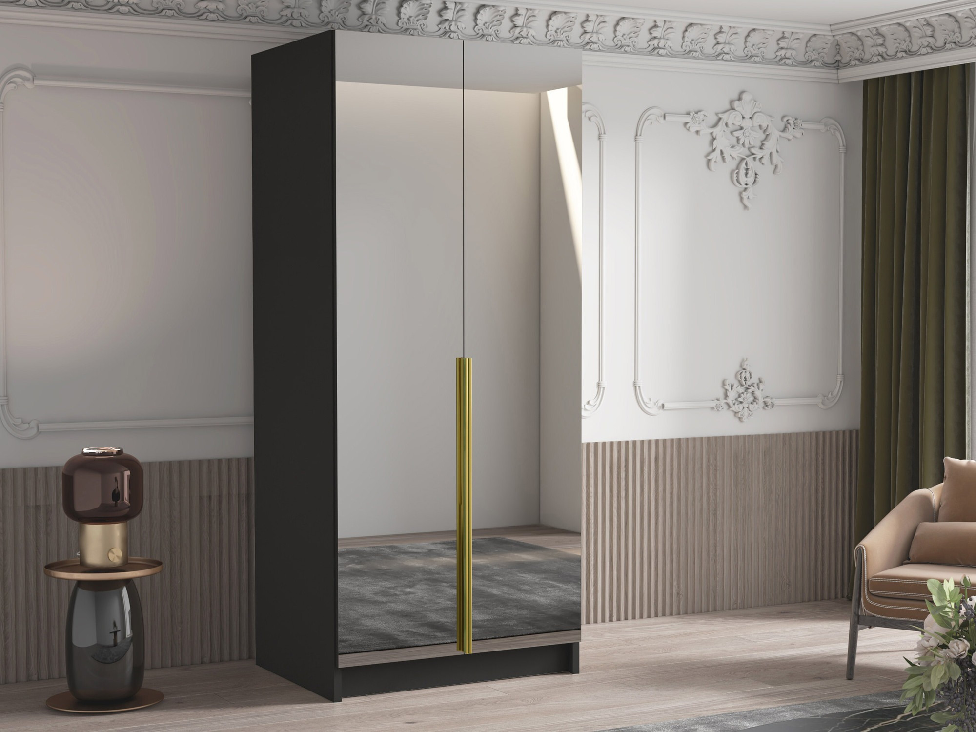 Kledingkast Closico 193 (Zwart + Gouden)