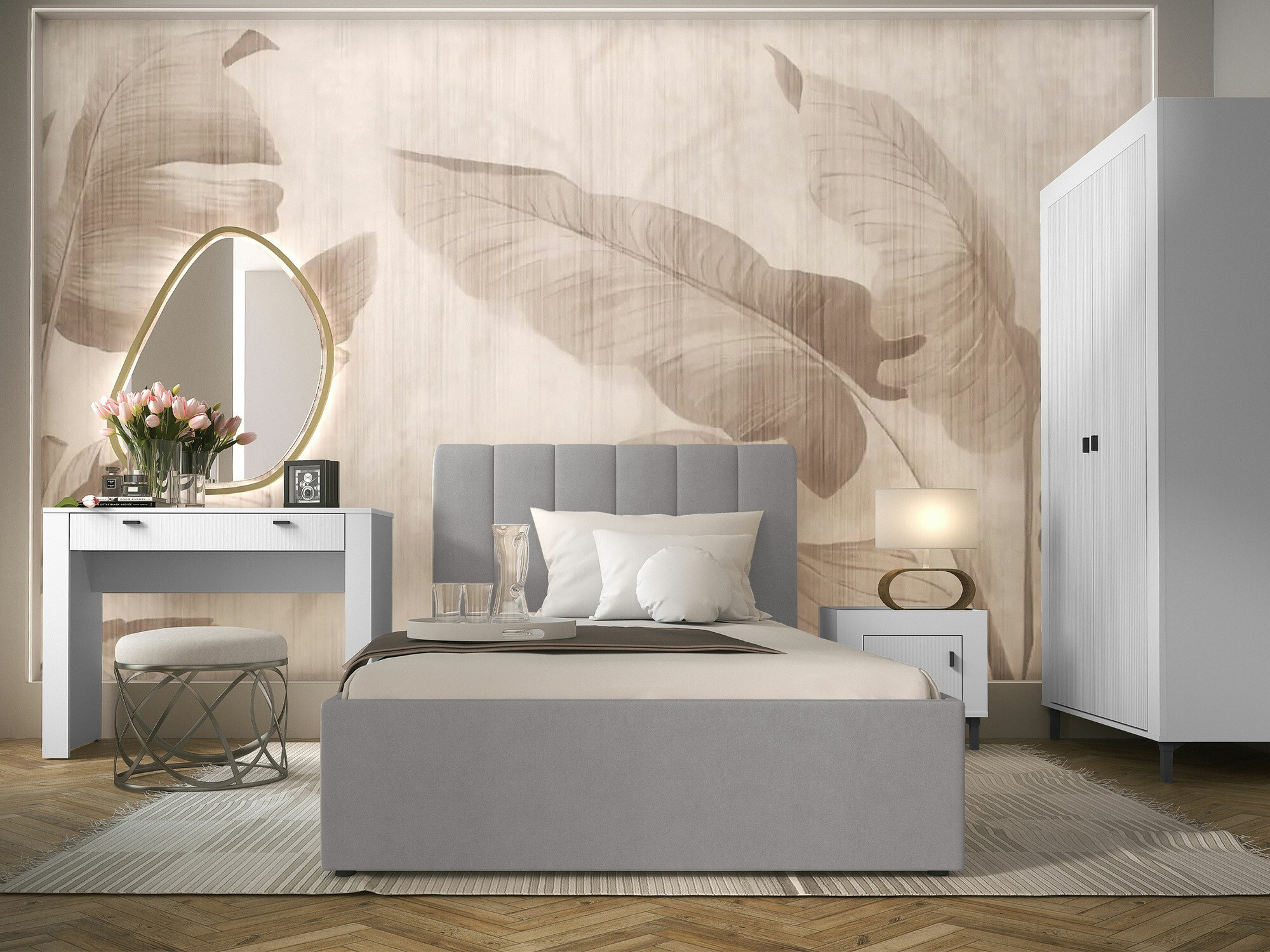 Slaapkamer set Mormavu 112 (Mat wit + Grijs)