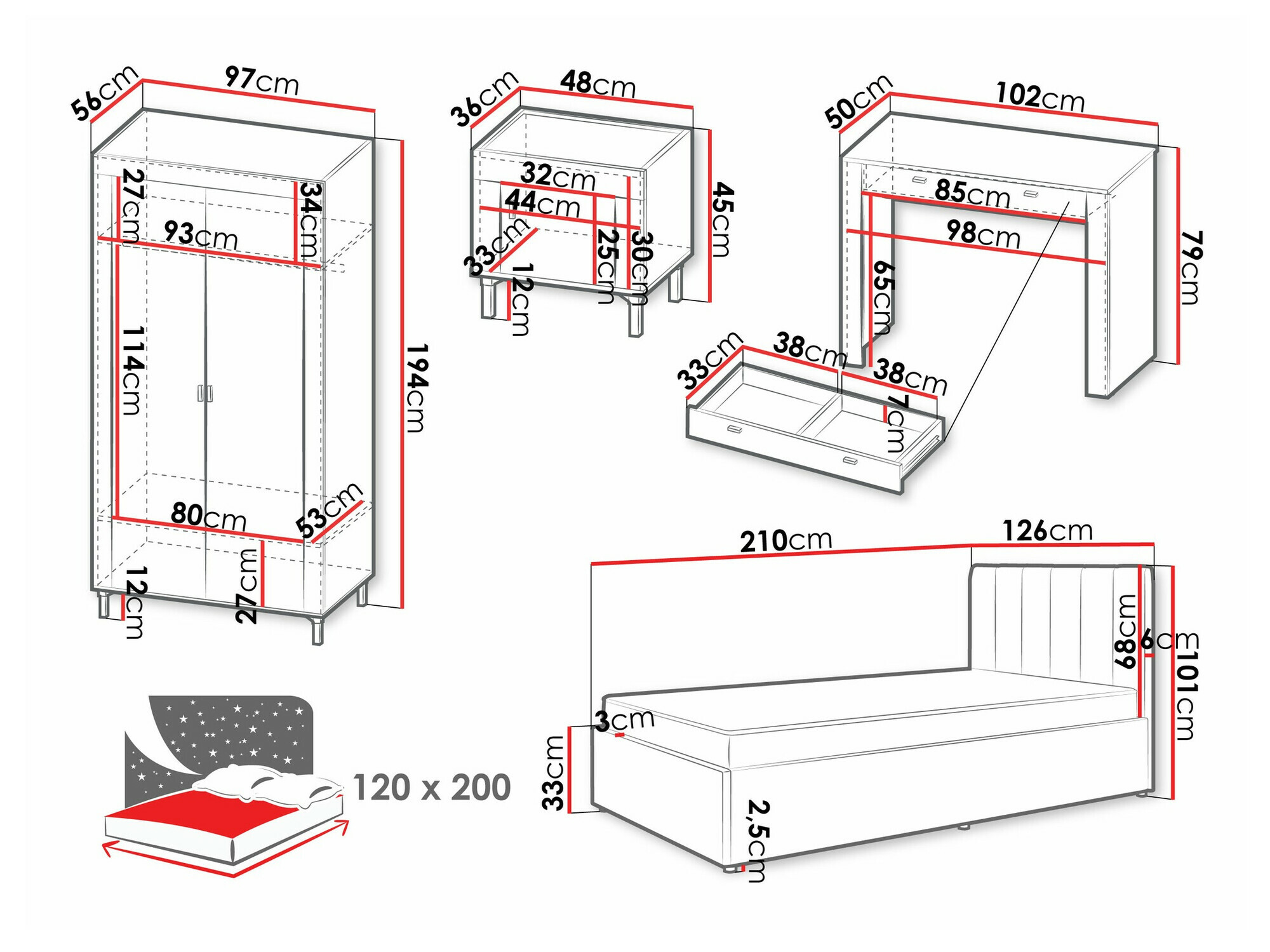 Slaapkamer set Mormavu 112 (Mat wit + Grijs)