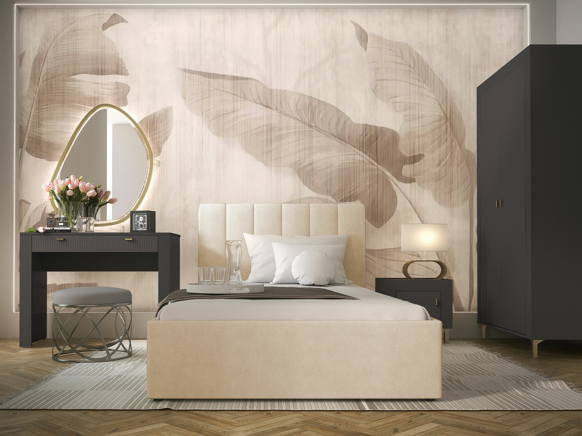 Slaapkamer set Mormavu 112 (Matzwart + Beige)