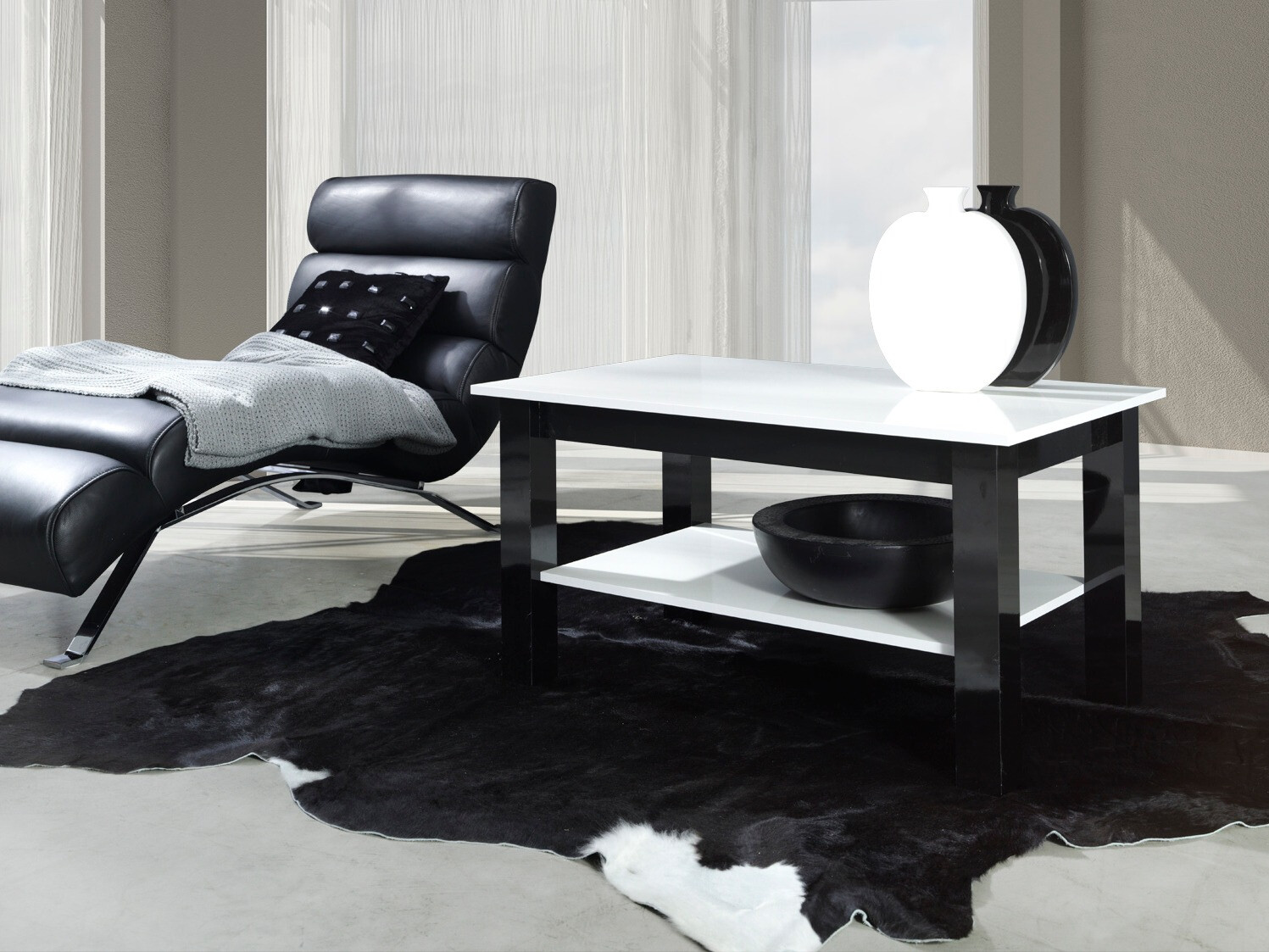 Salontafel Murrieta 114 (Glanzend wit + Glanzend zwart)