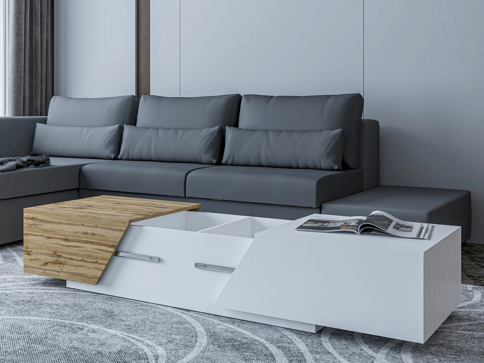 Woonkamerset Comfivo Daldune 105 (Wit + Wotan eik)