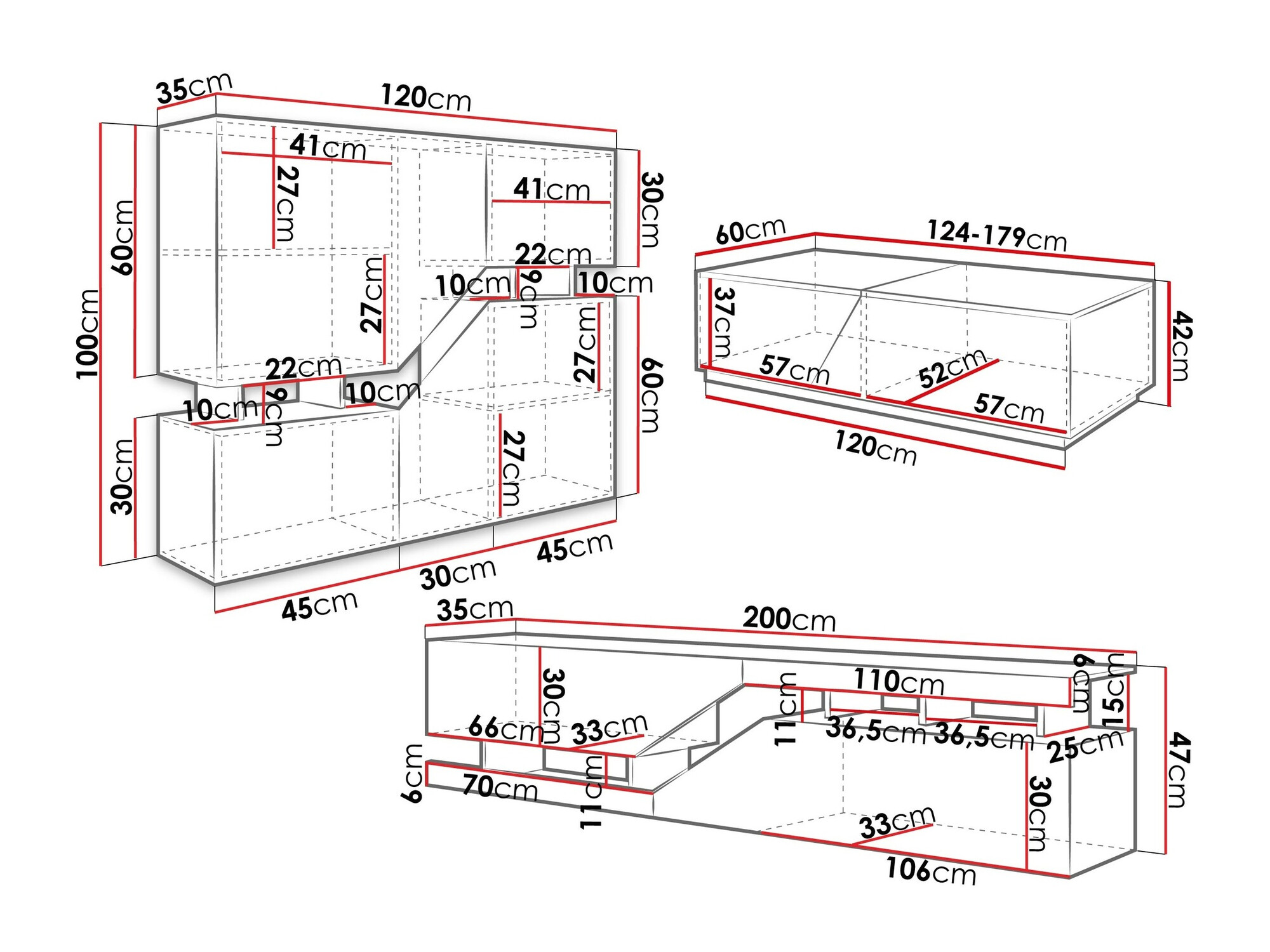 Woonkamerset Comfivo Daldune 105 (Wit + Wotan eik)