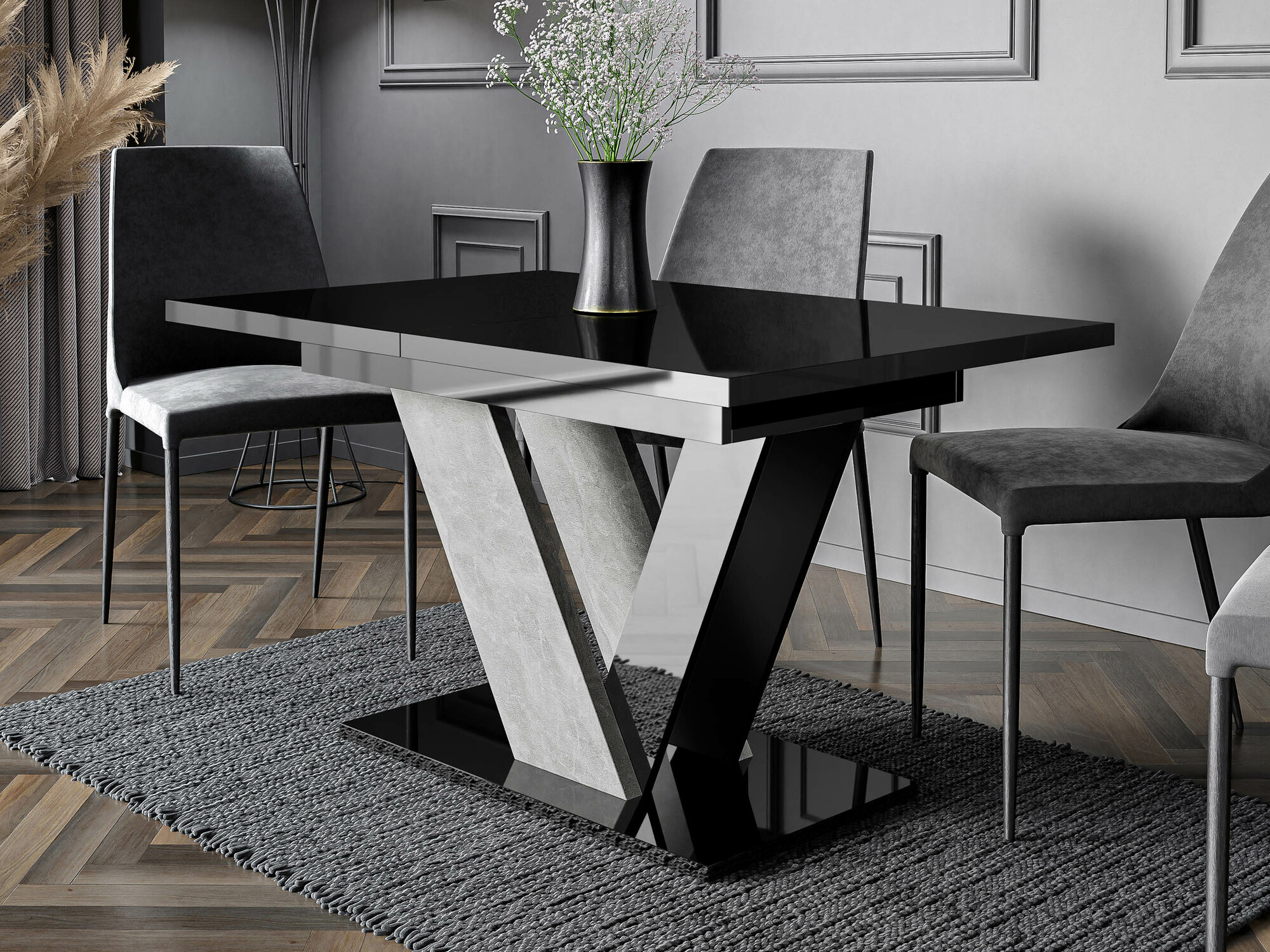 Tafel Violium (Glanzend zwart + Beton)