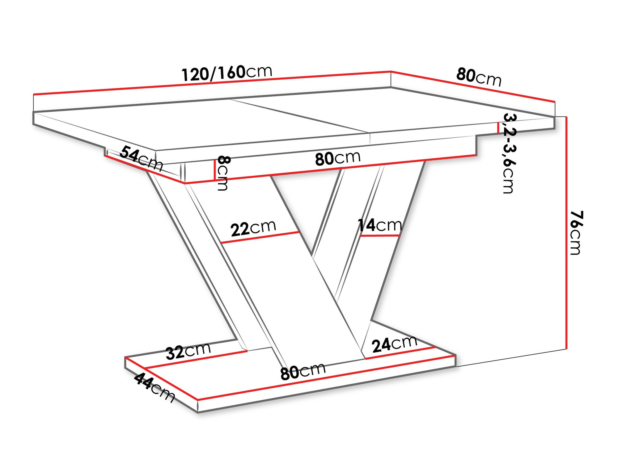 Tafel Violium (Glanzend zwart + Beton)