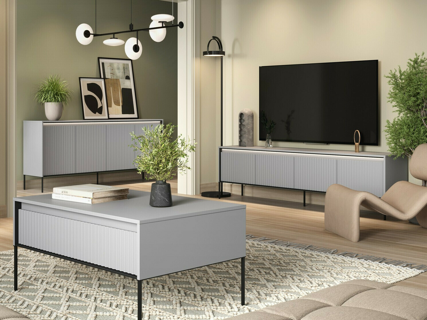 TV-meubel Fernolu 105 (Grijs + Zwart)
