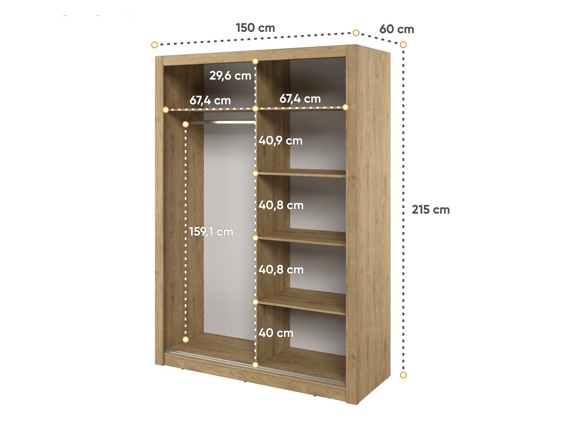 Kledingkast Fresno 152 (Eiken)