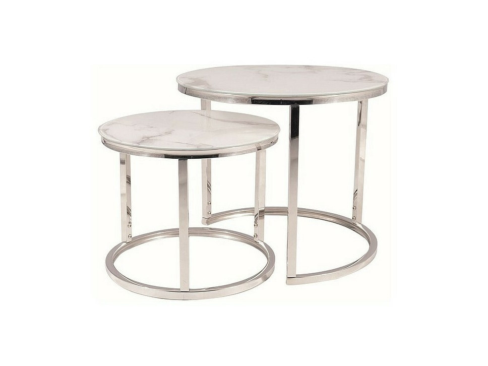 Bijzettafels set Detroit 495 (Zilver + Wit marmer)