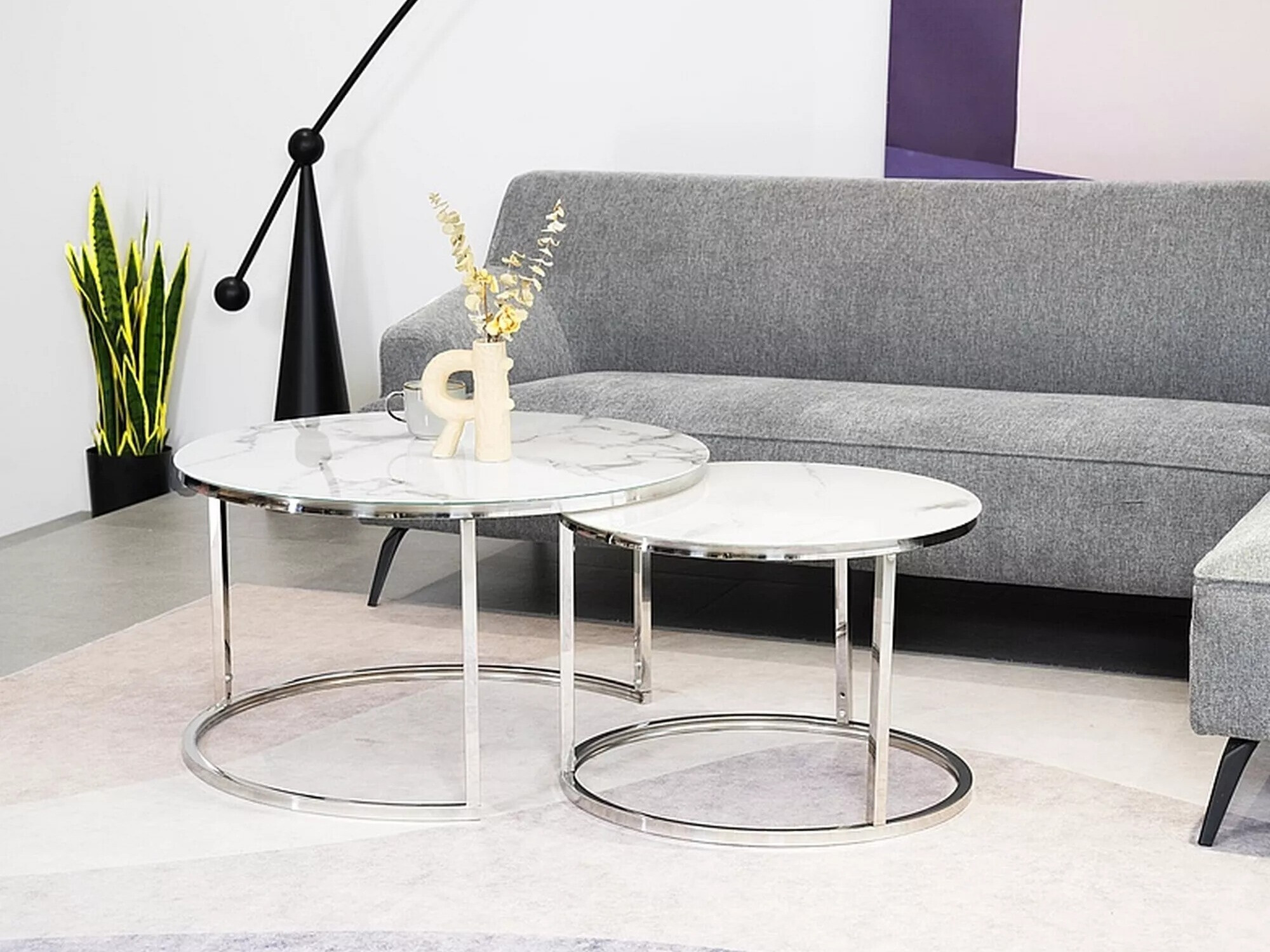 Salontafel set Detroit 494 (Zilver + Wit marmer)