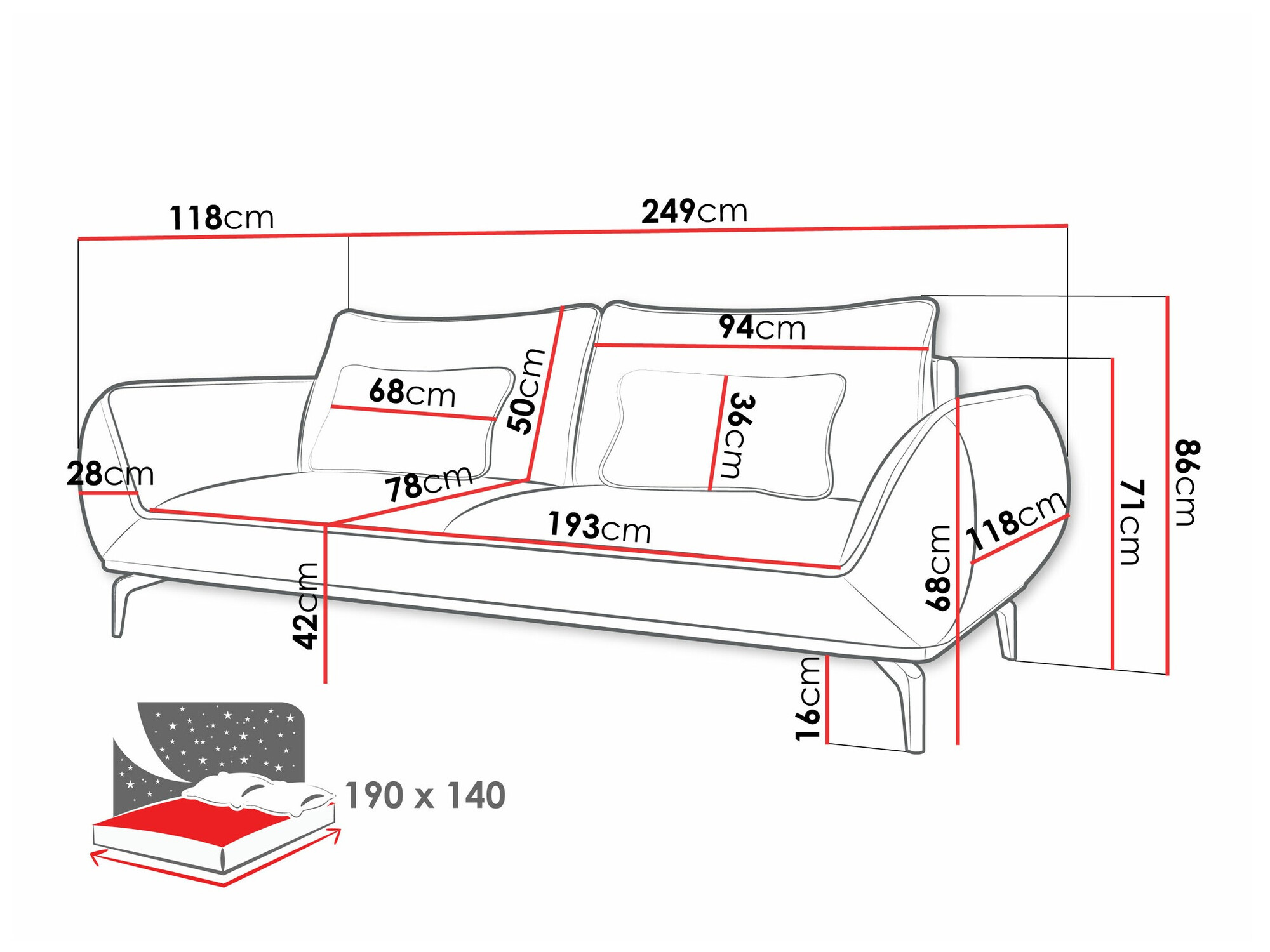 Slaapbank Lincoln 197 (Aragon 93)