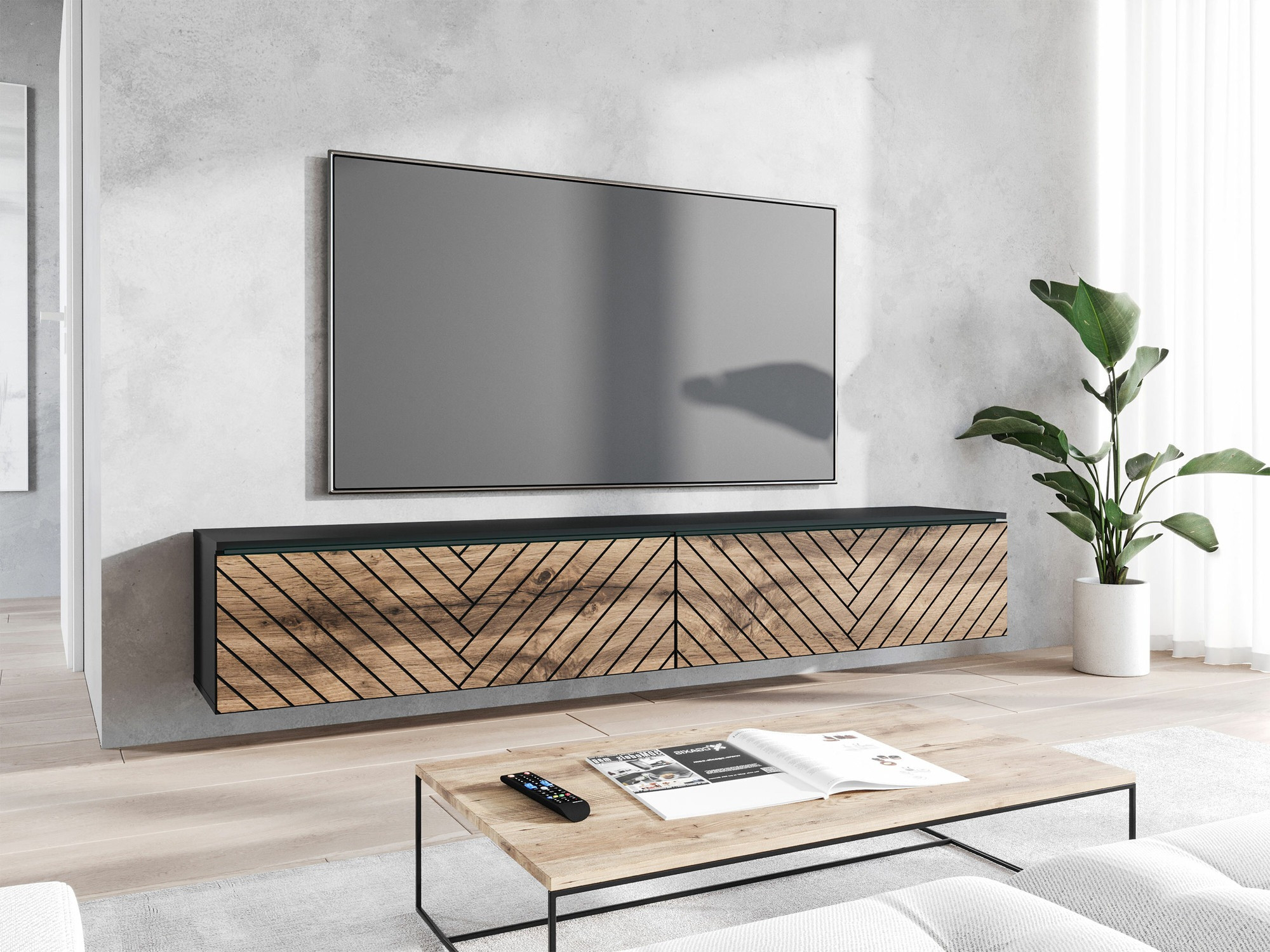 TV-meubel Sarasota 166 (Grafiet + Wotan eik)