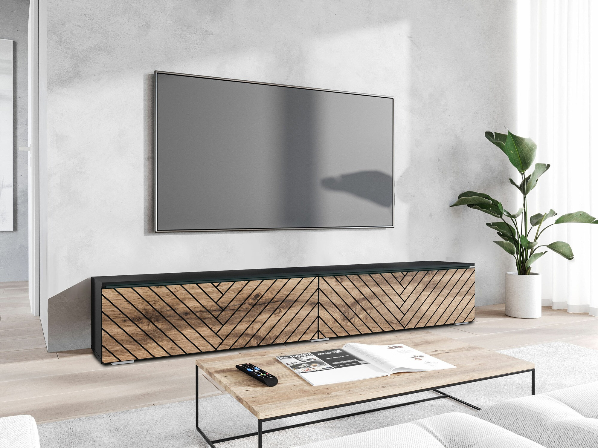 TV-meubel Sarasota 166 (Grafiet + Wotan eik)