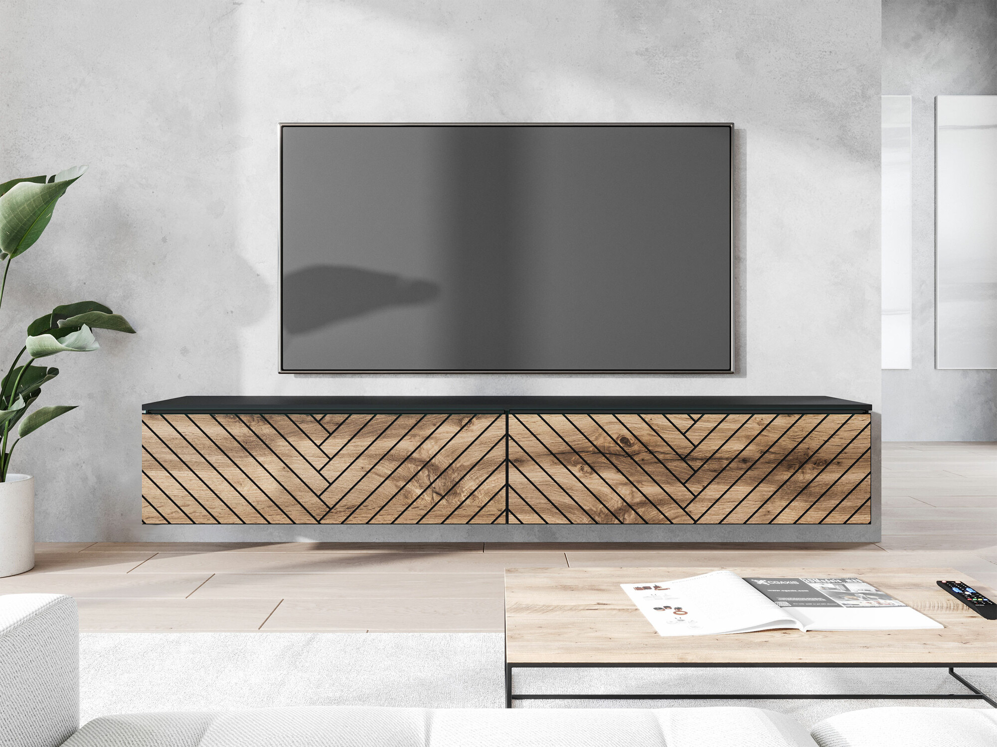 TV-meubel Sarasota 166 (Grafiet + Wotan eik)
