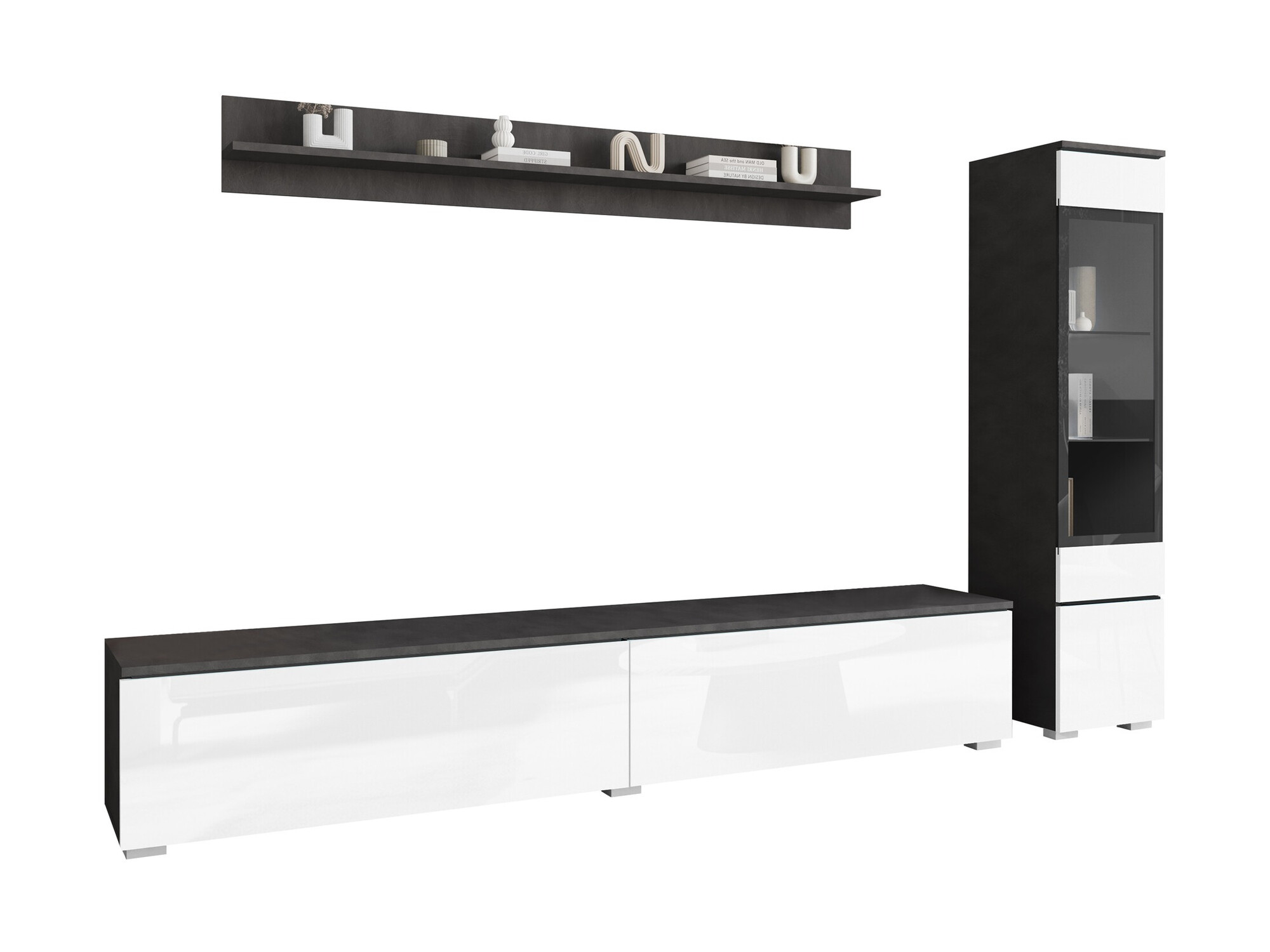 Woonkamerset Mirfivo 100 (Matera grijs + Glanzend wit)
