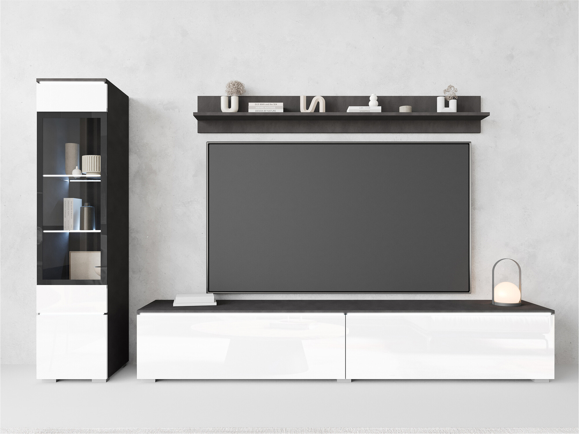 Woonkamerset Sarasota 125 (Matera grijs + Glanzend wit)