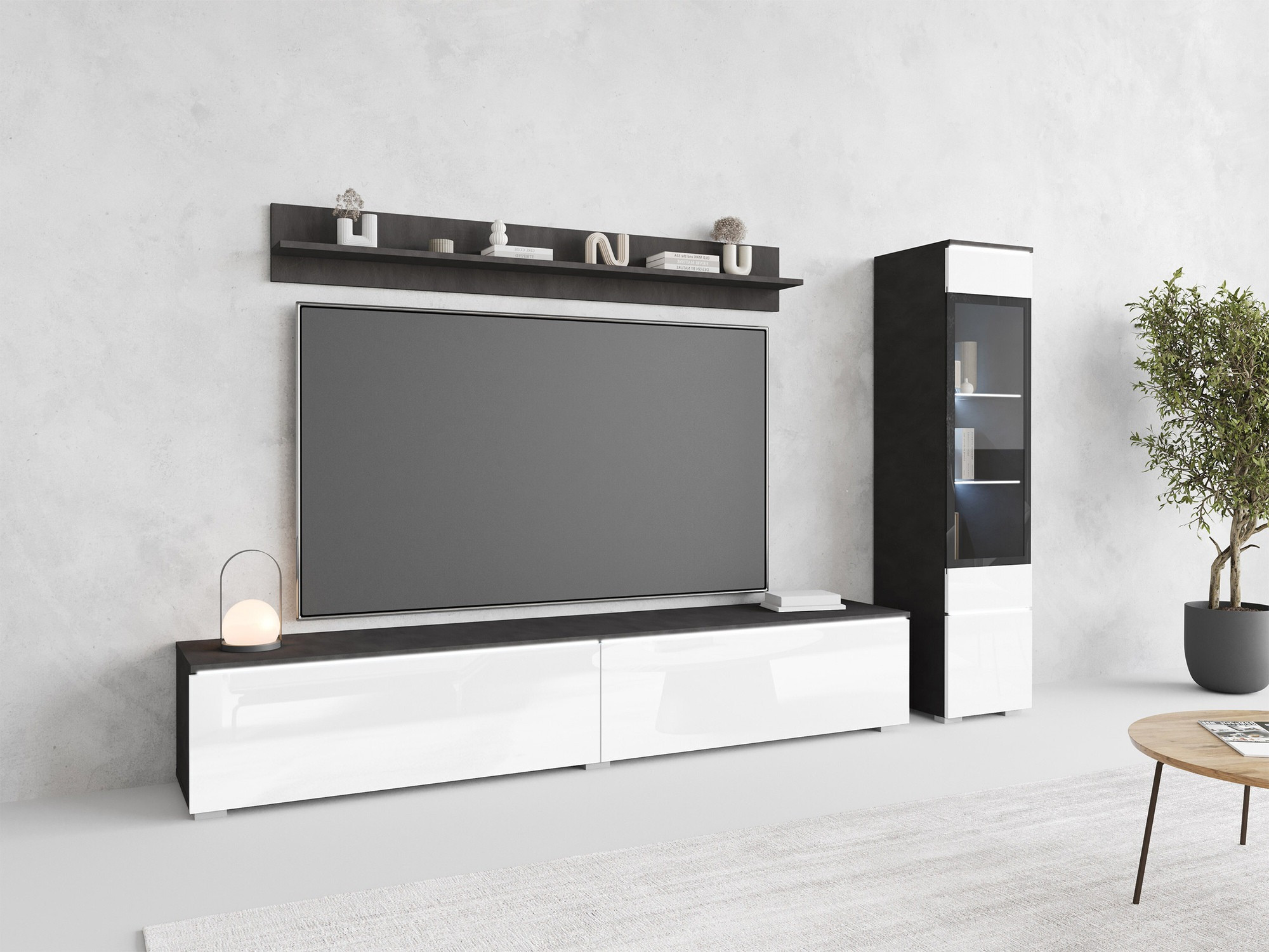 Woonkamerset Sarasota 125 (Matera grijs + Glanzend wit)