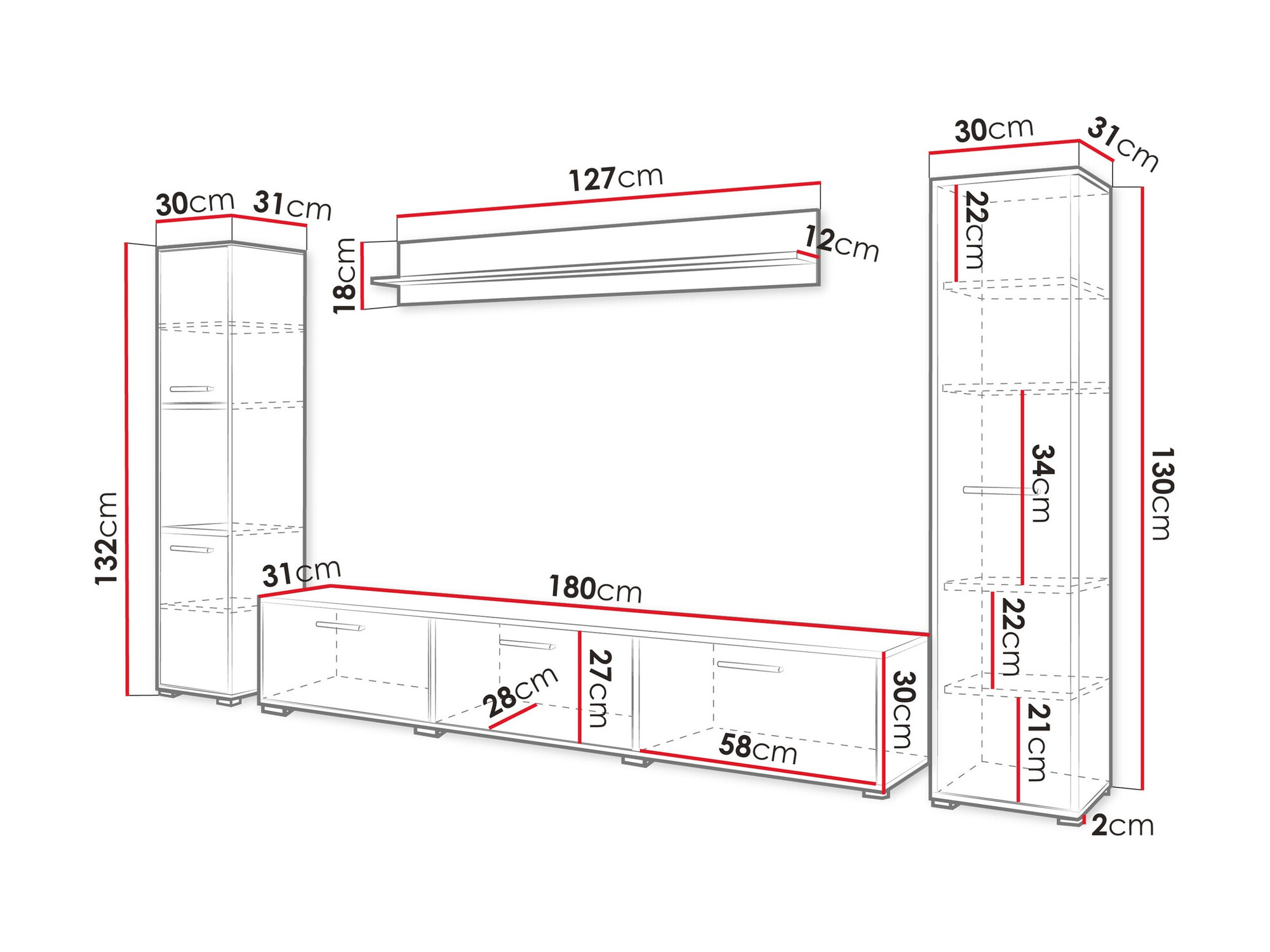 Woonkamerset Sarasota 175 (Grafiet)