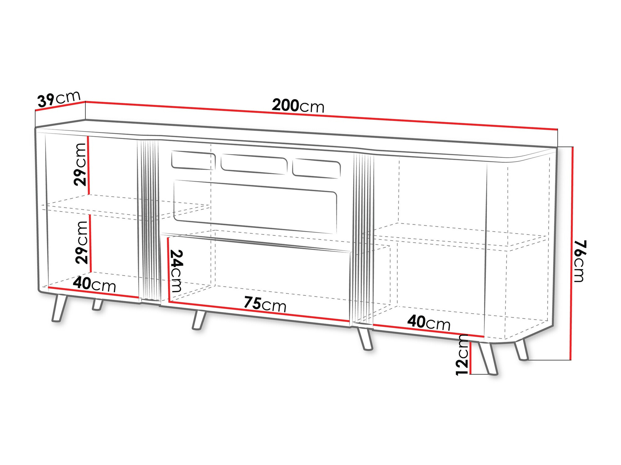 Dressoir Charlotte 202 (Zwart + Zwart marmer)