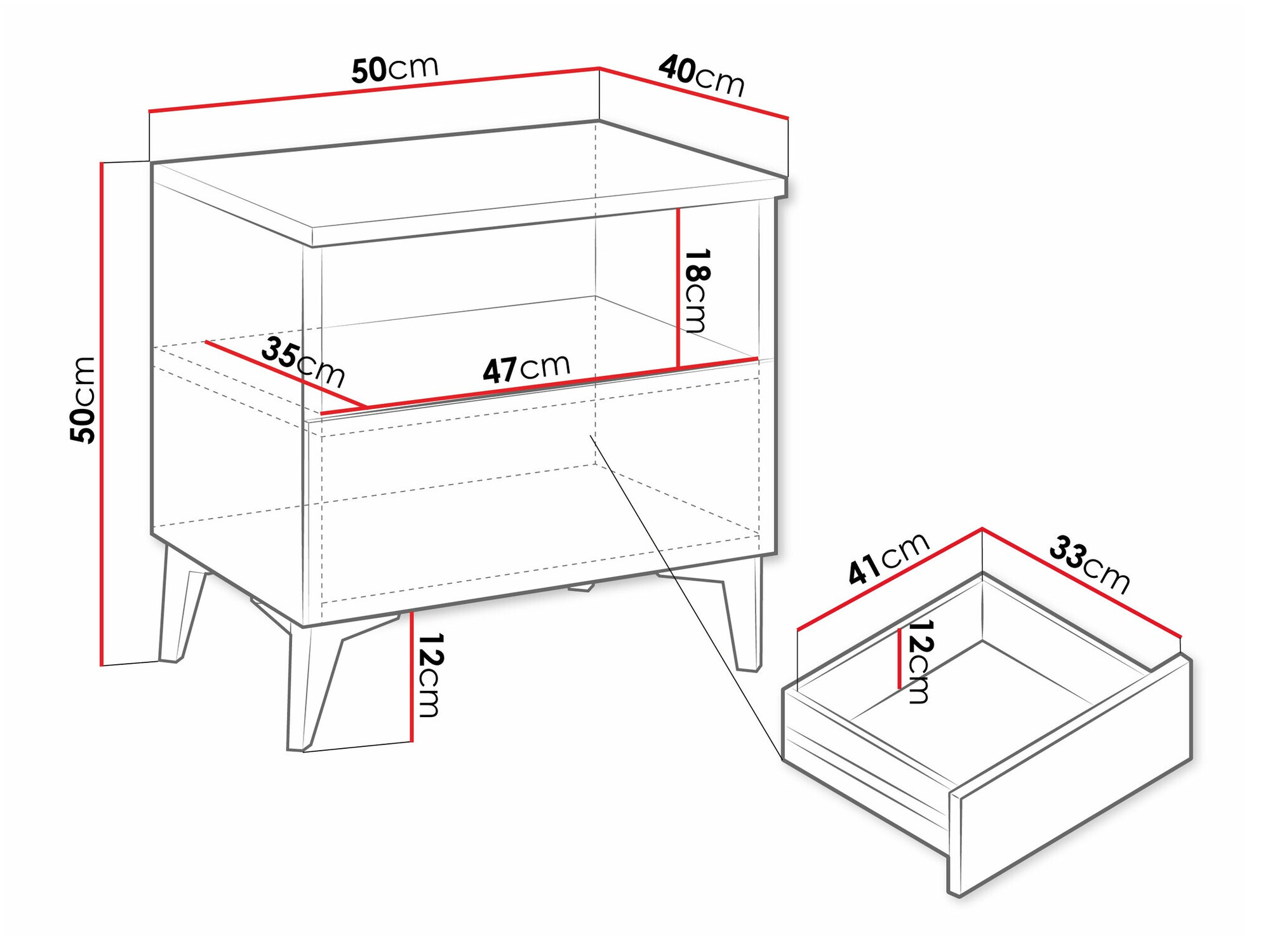 Nachtkastje Comfivo 493 (Wit + Glanzend wit)