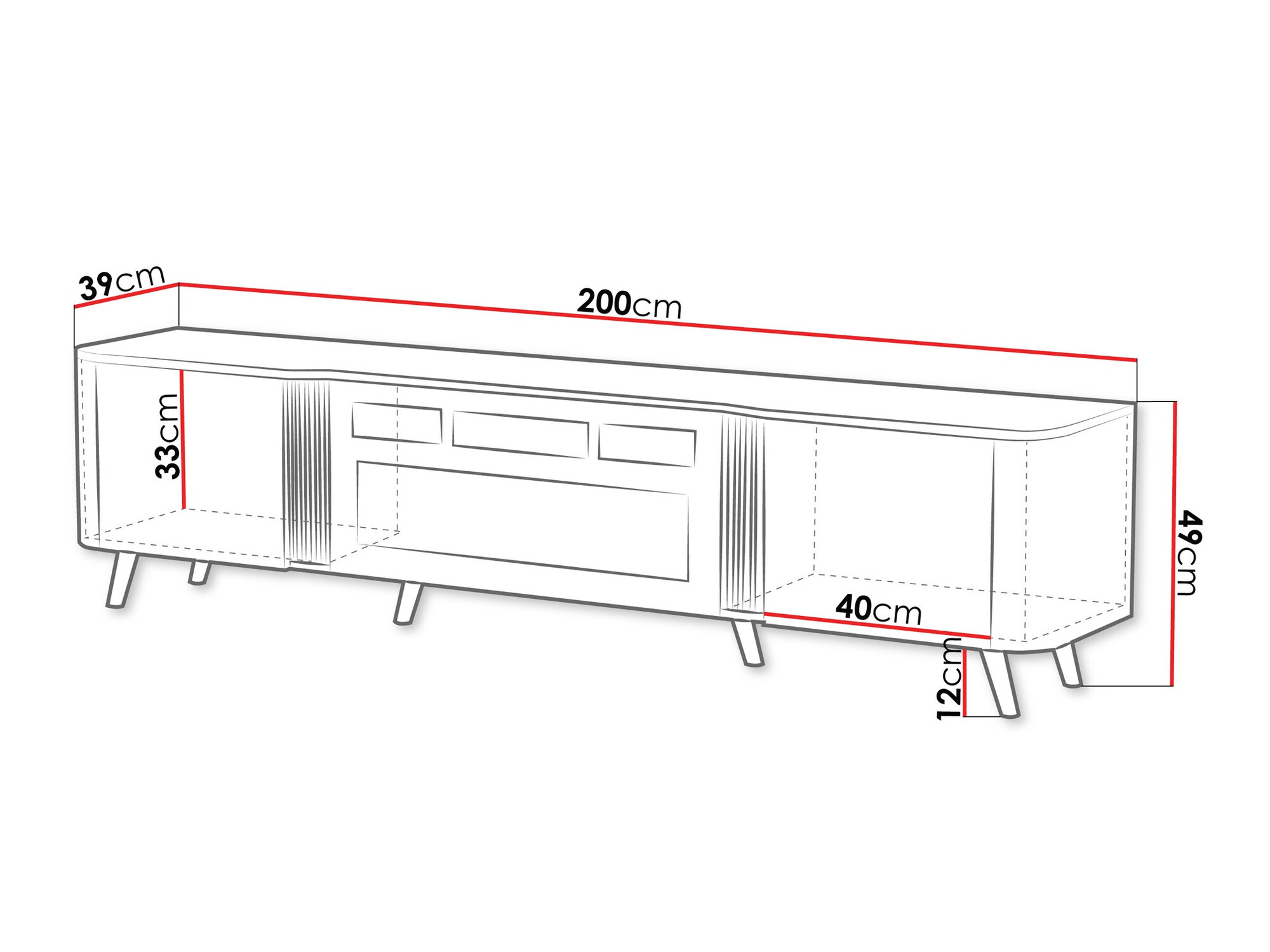 TV-meubel Charlotte 203 (Zwart + Zwart marmer)