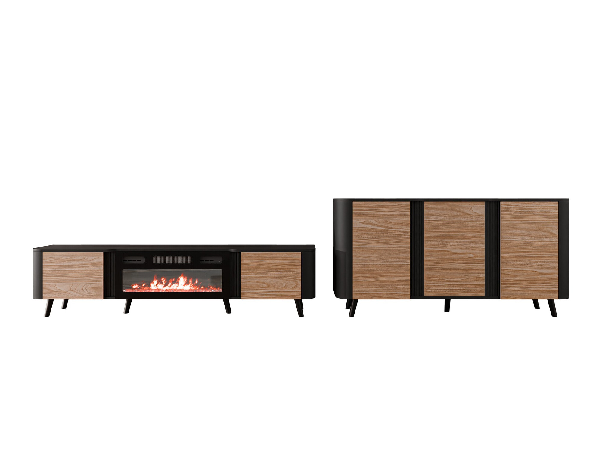 Woonkamerset Charlotte 204 (Zwart + Notenhout)