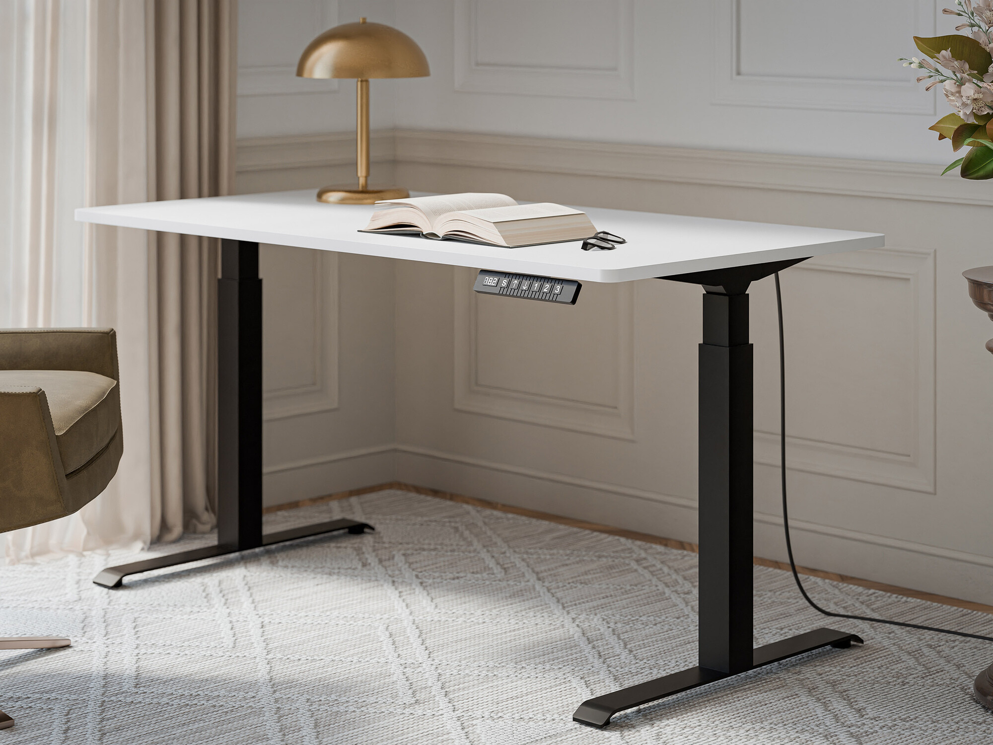 In hoogte verstelbaar bureau Charlotte 195 (Wit + Zwart)