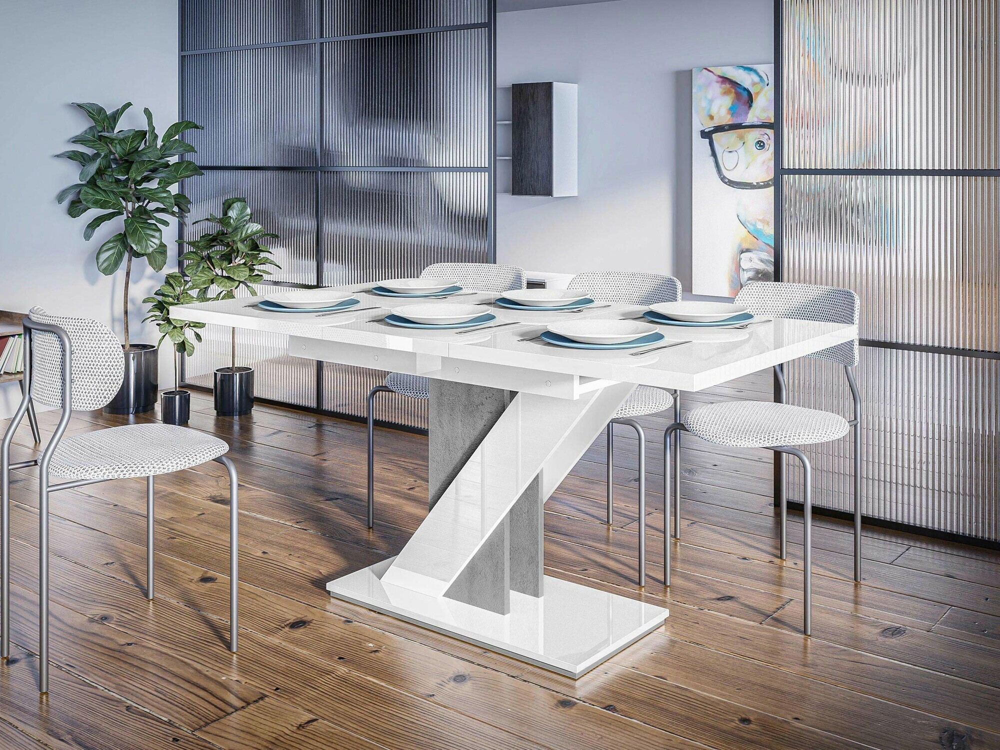 Tafel Goodyear 105 (Glanzend wit + Beton)