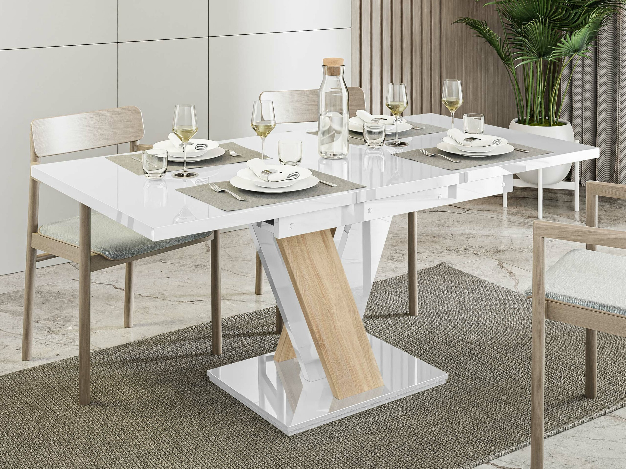 Tafel Musus (Glanzend wit + Sonoma eik)