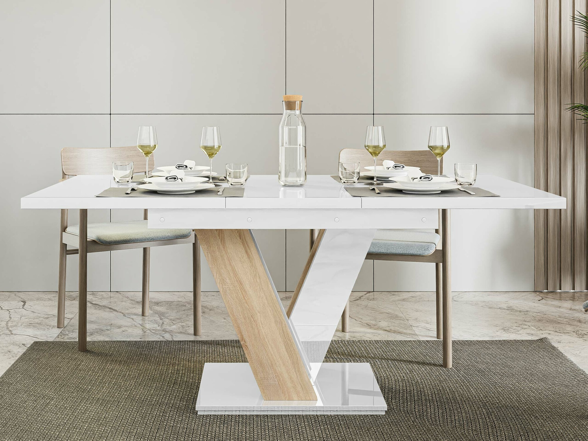 Tafel Musus (Glanzend wit + Sonoma eik)