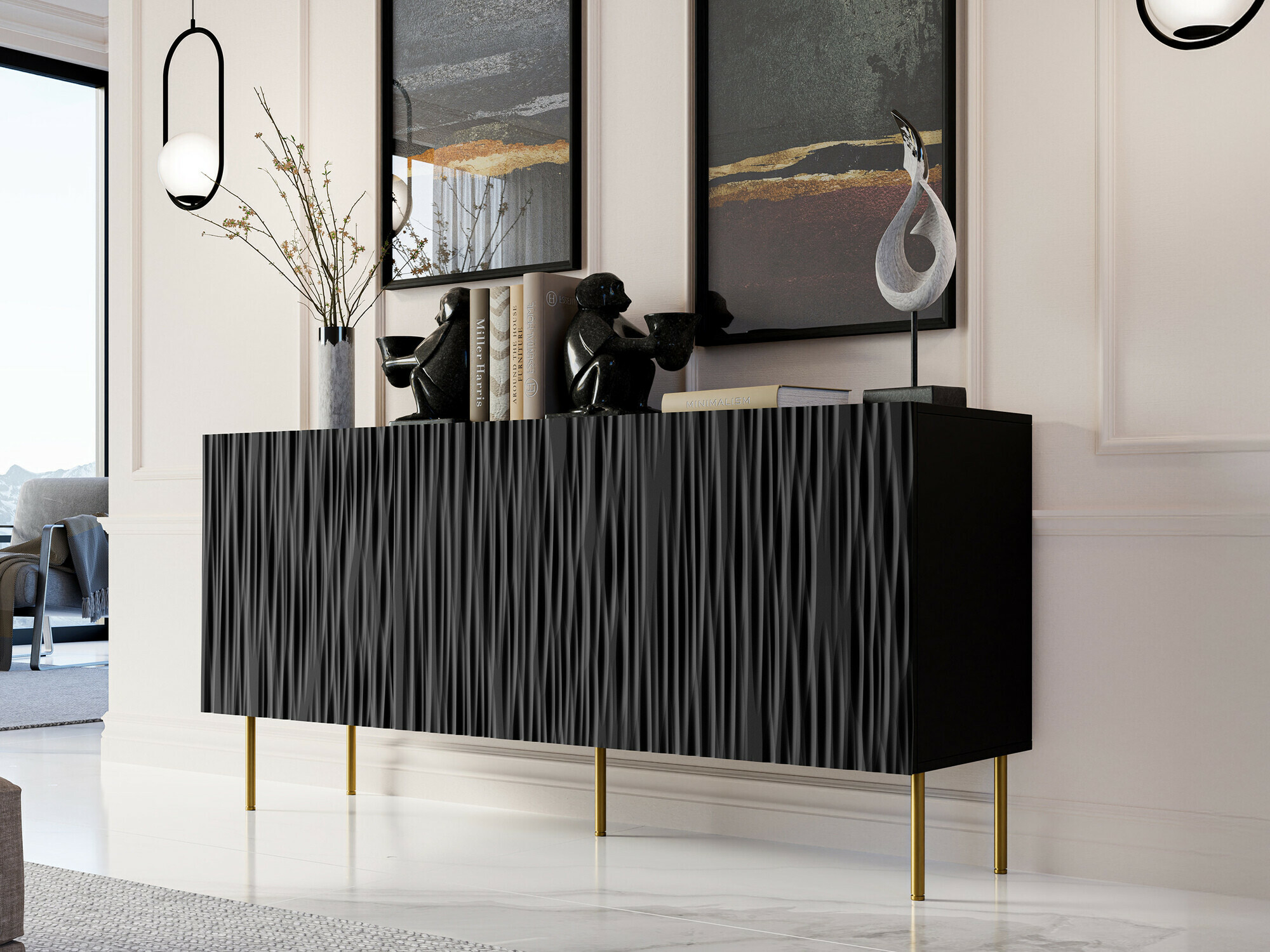 Dressoir Lorelbo 100 (Zwart + Gouden)