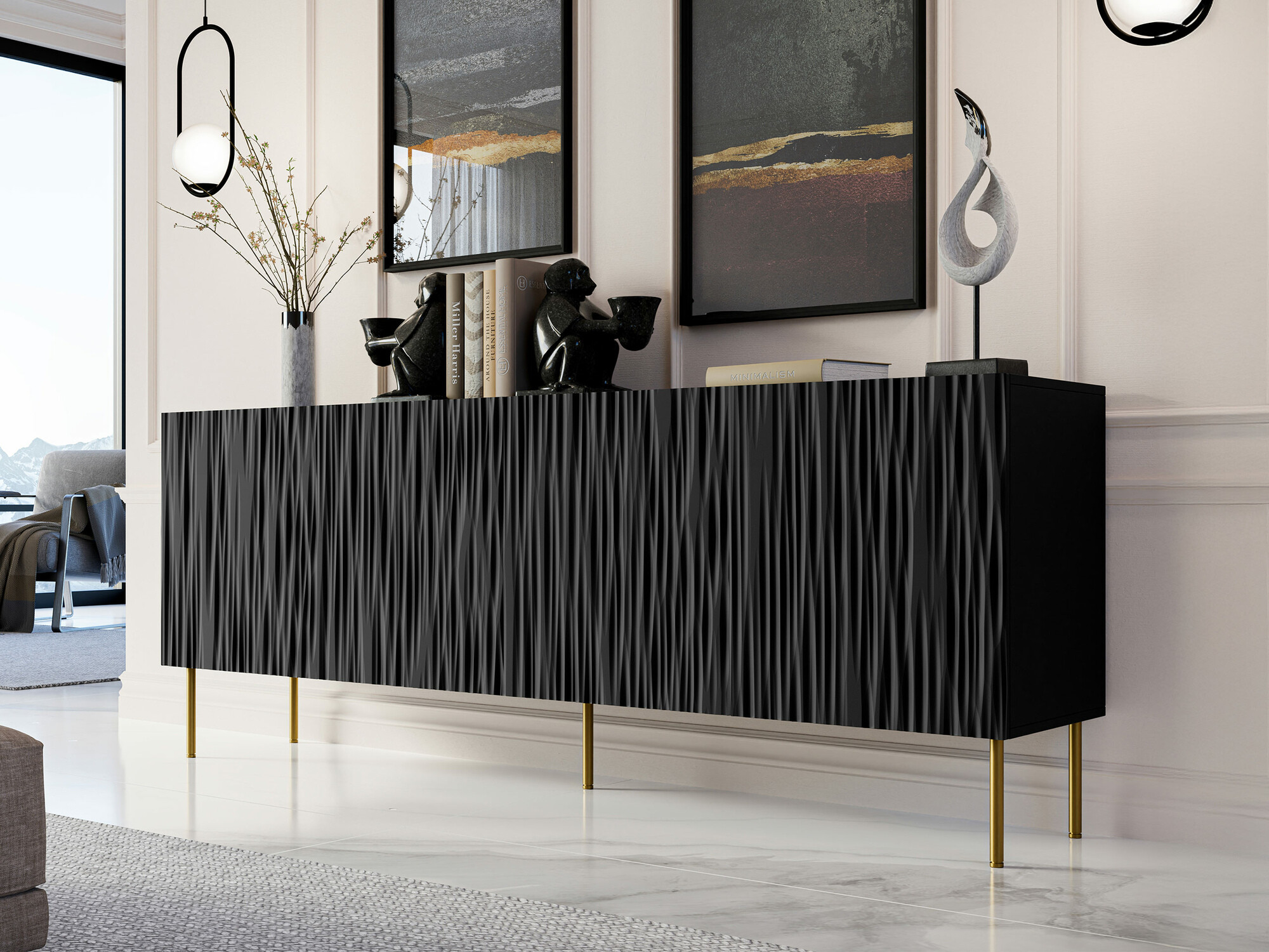 Dressoir Lorelbo 101 (Zwart + Gouden)