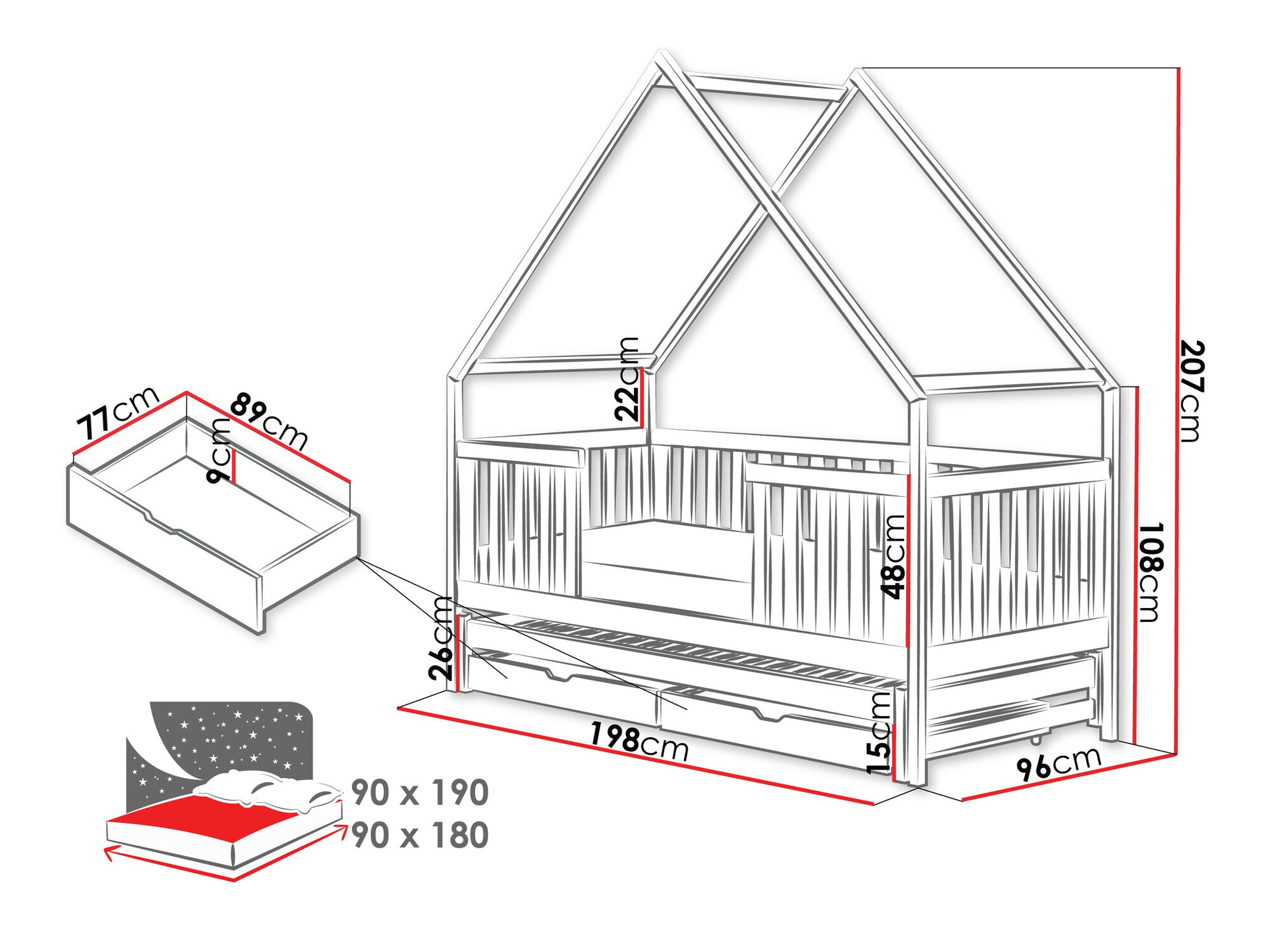 Bed Vista 115 (Grijs)