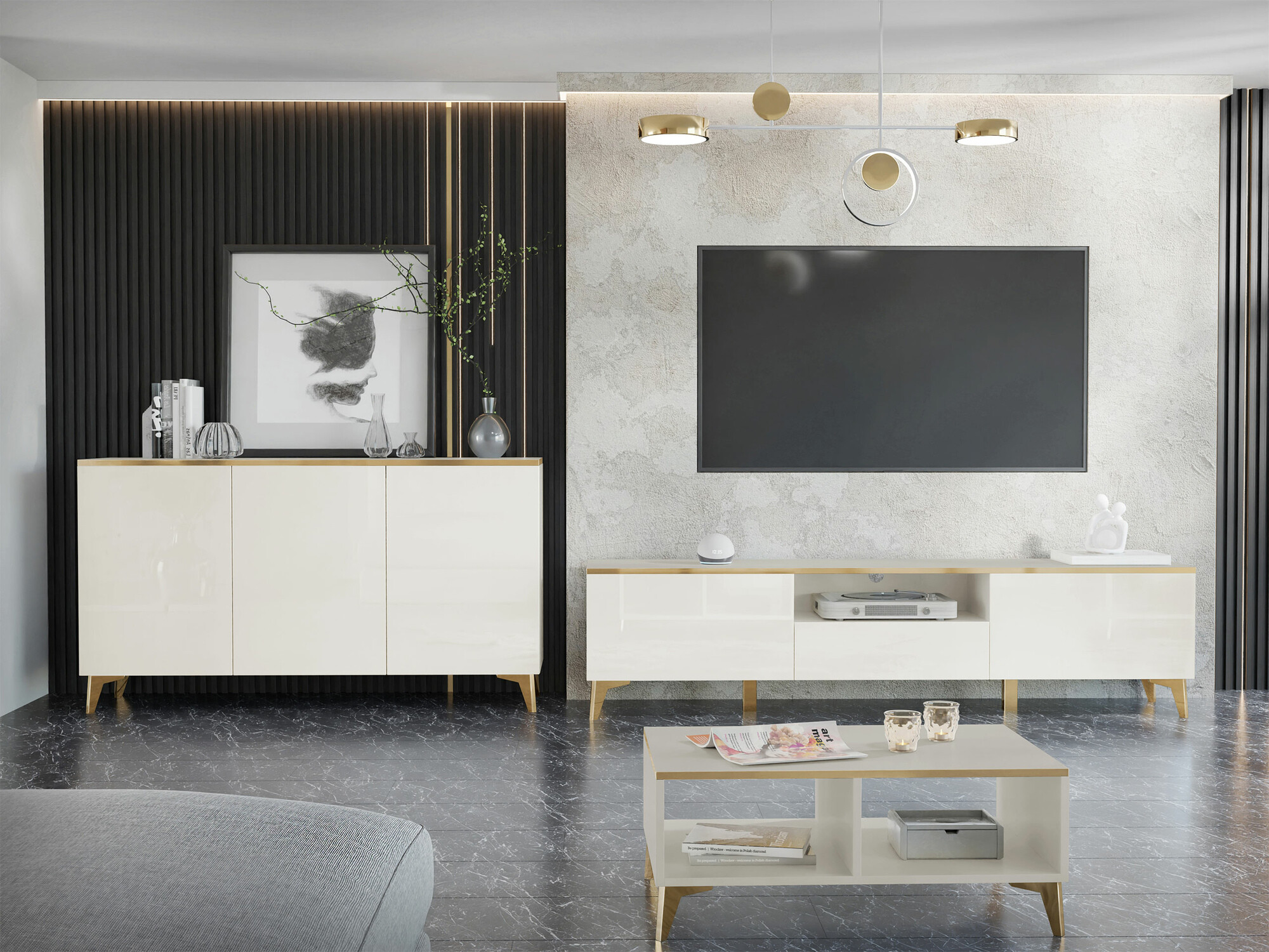 TV-meubel Comfivo Virfera 102 (Beige + Glans beige)