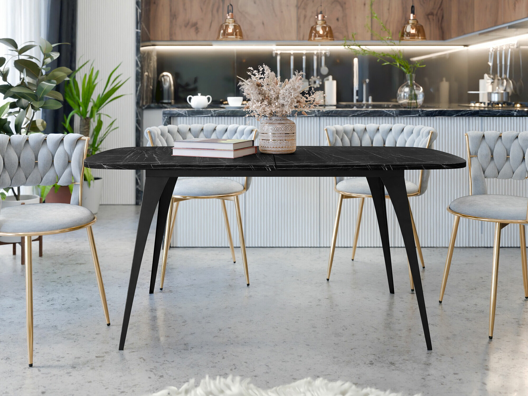 Tafel Oswego 131 (Zwart marmer)