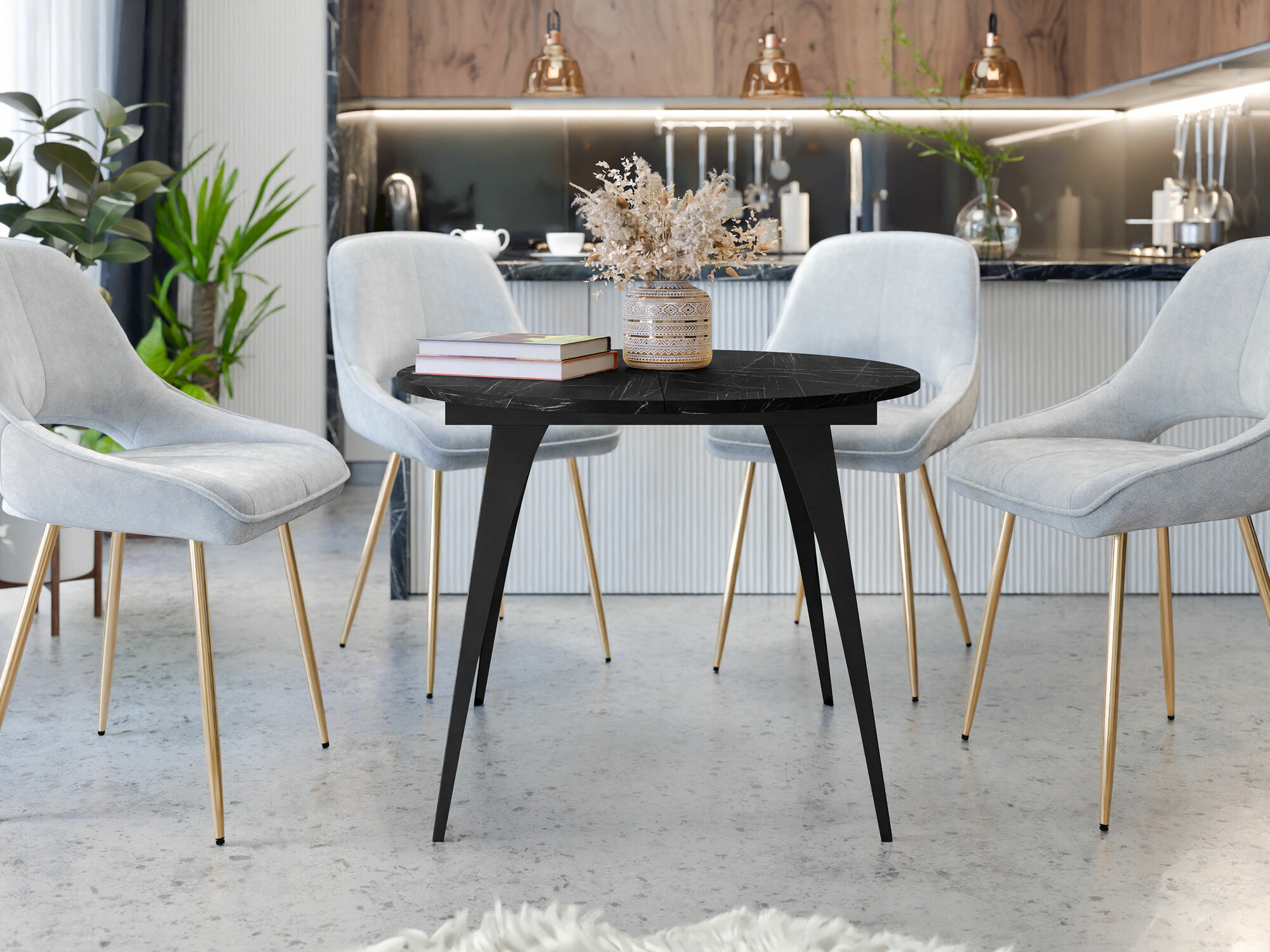 Tafel Oswego 132 (Zwart marmer)