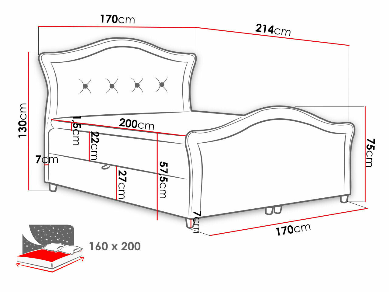 Boxspring Baltimore 136 (Magic Velvet 2217)