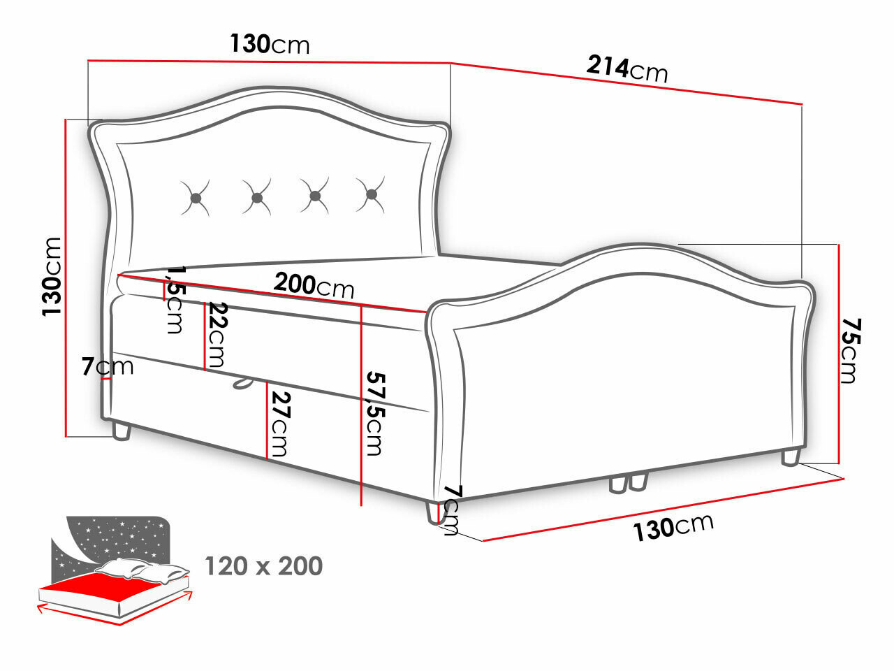 Boxspring Baltimore 136 (Velluto 17)