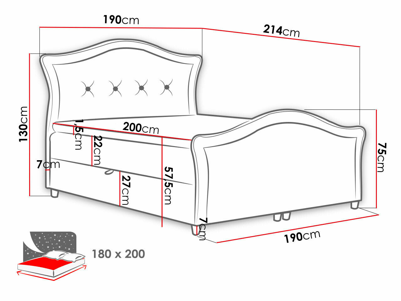 Boxspring Baltimore 136 (Velluto 32)