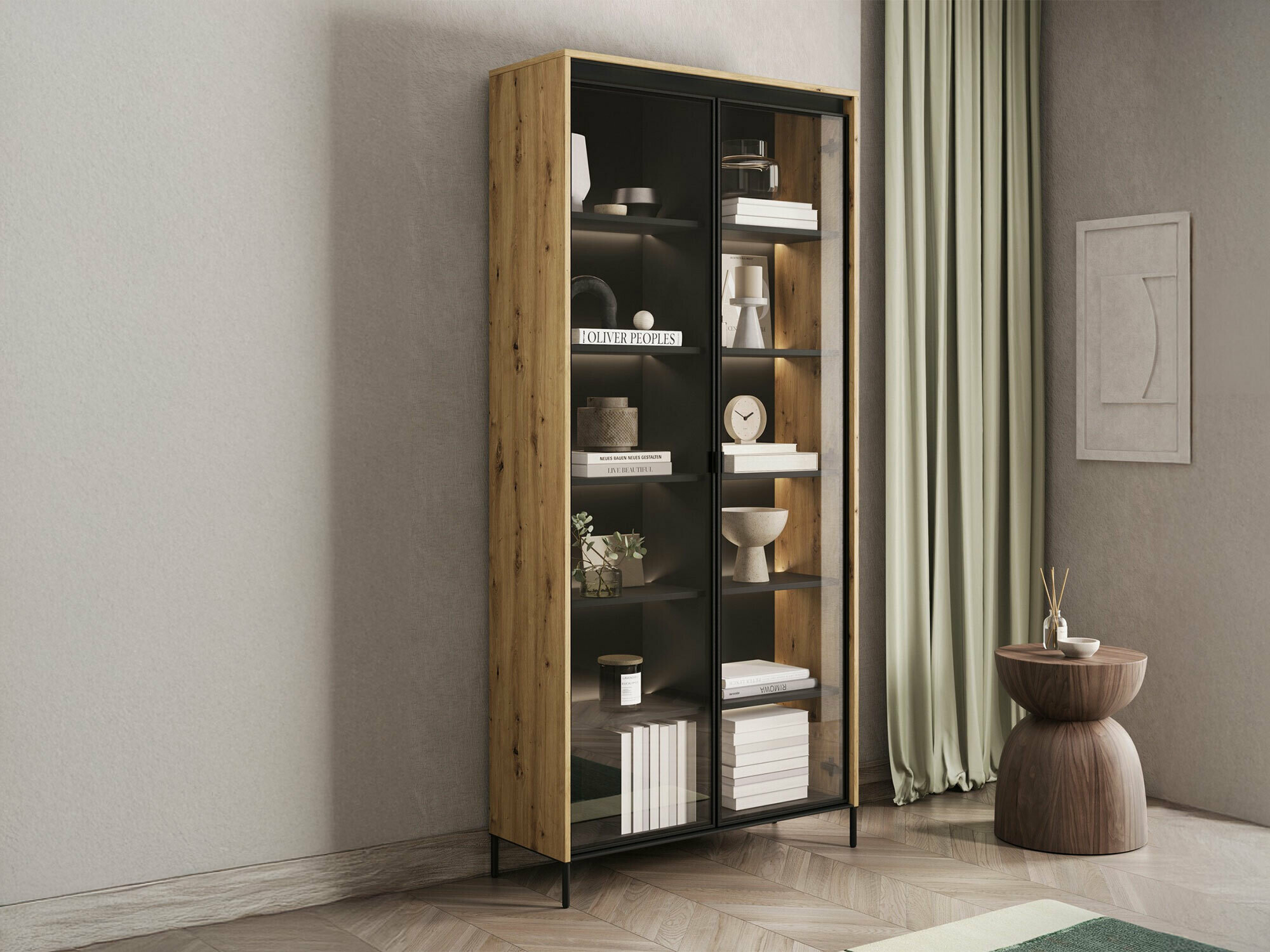 Boekenkast Fernolu 106 (Artisan eiken + Zwart)