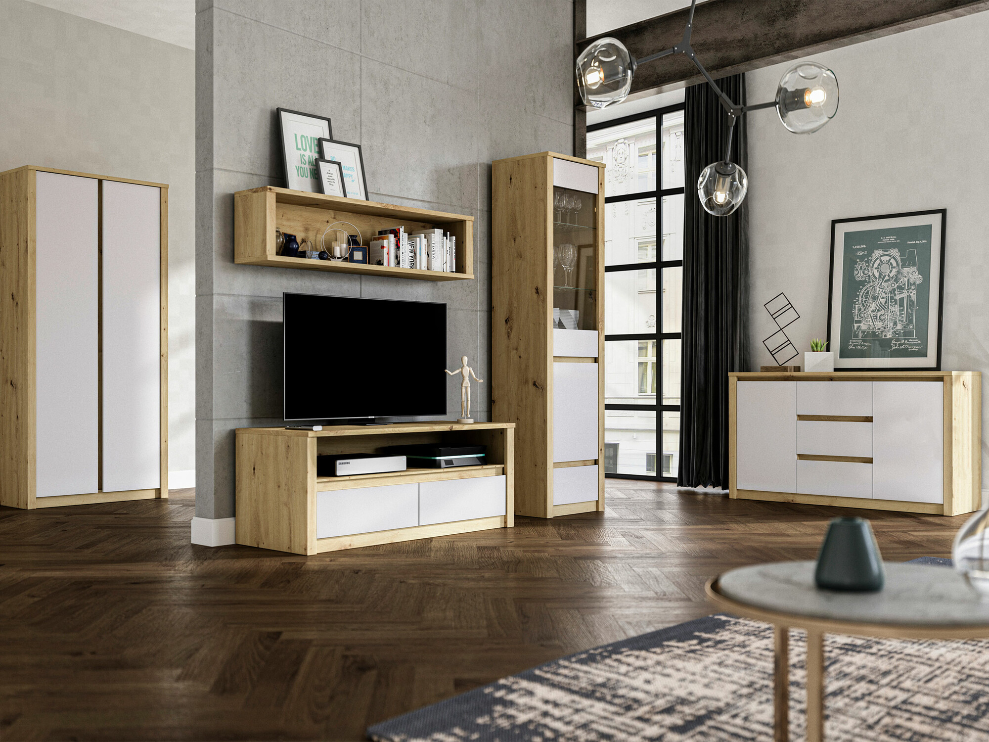 Woonkamerset Deldale 115 (Artisan eiken + Wit)