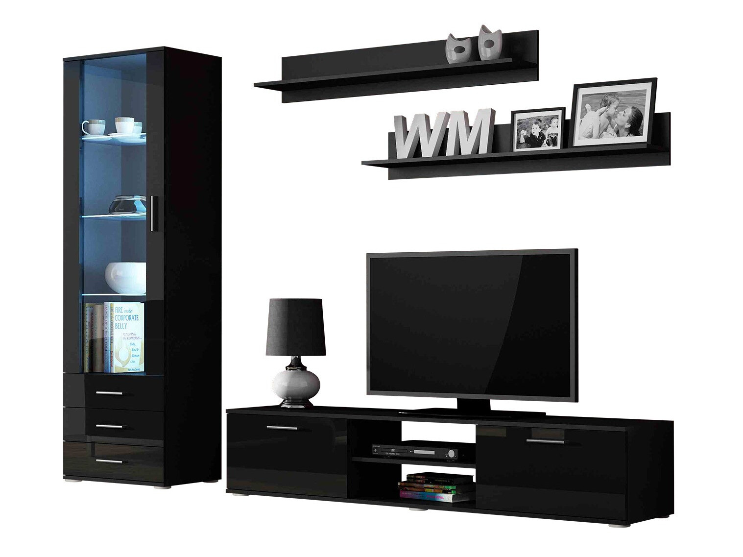 Woonkamerset Tornola 107 (Zwart + Glanzend zwart)
